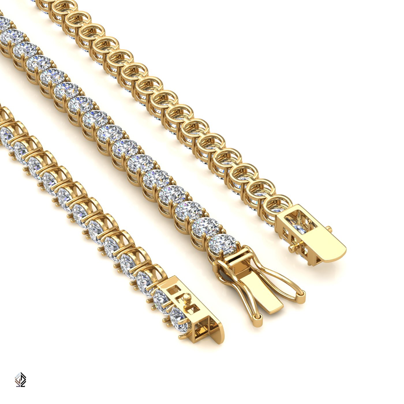 18k yellow gold 3.8mm 4 prong round shape diamond tennis bracelet in round setting