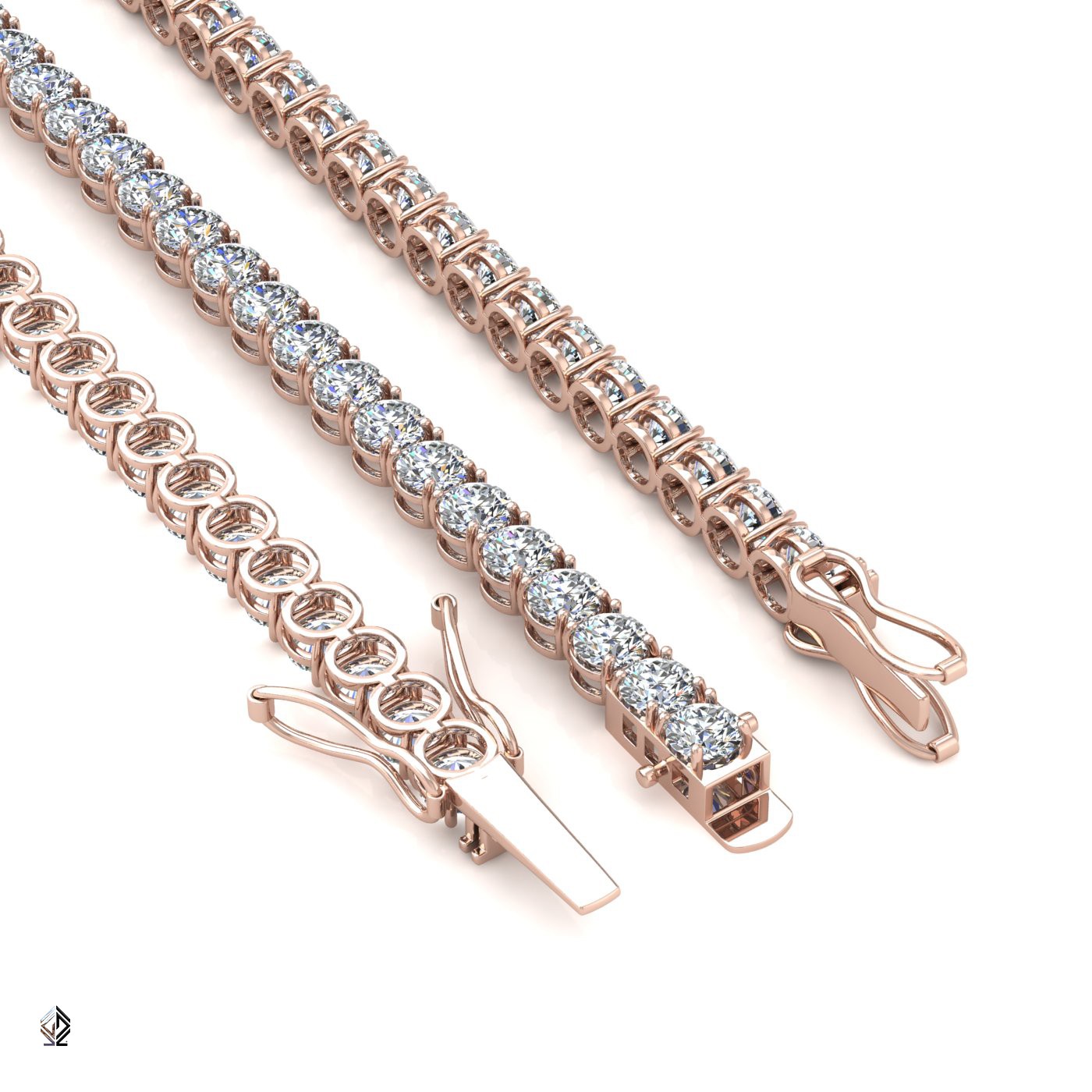 18k rose gold 3.8mm 4 prong round shape diamond tennis bracelet in round setting