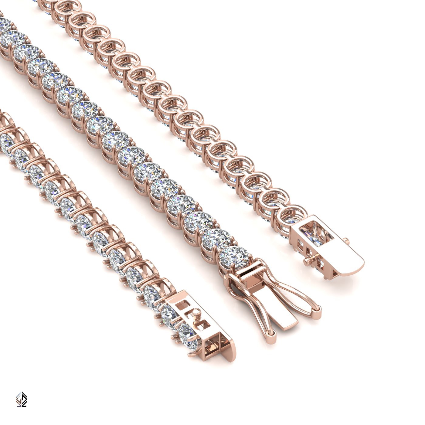 18k rose gold 3.8mm 4 prong round shape diamond tennis bracelet in round setting