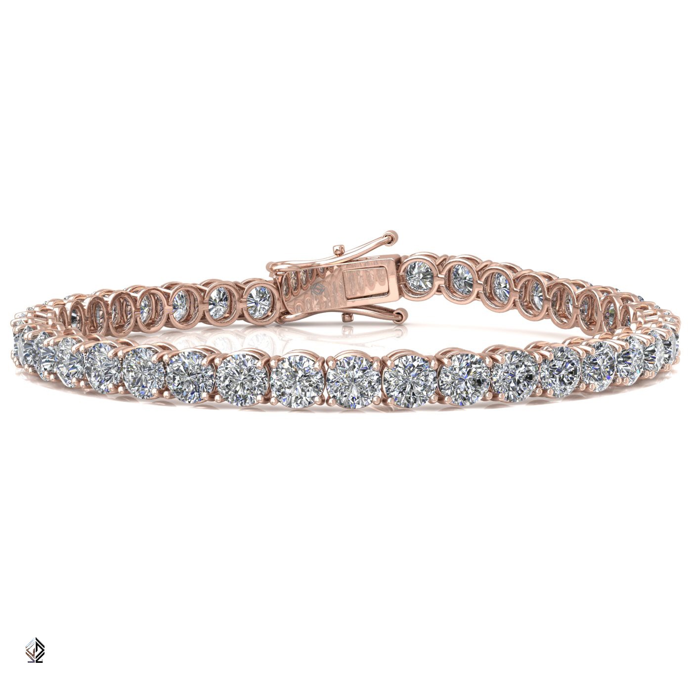 18k rose gold 3.8mm 4 prong round shape diamond tennis bracelet in round setting