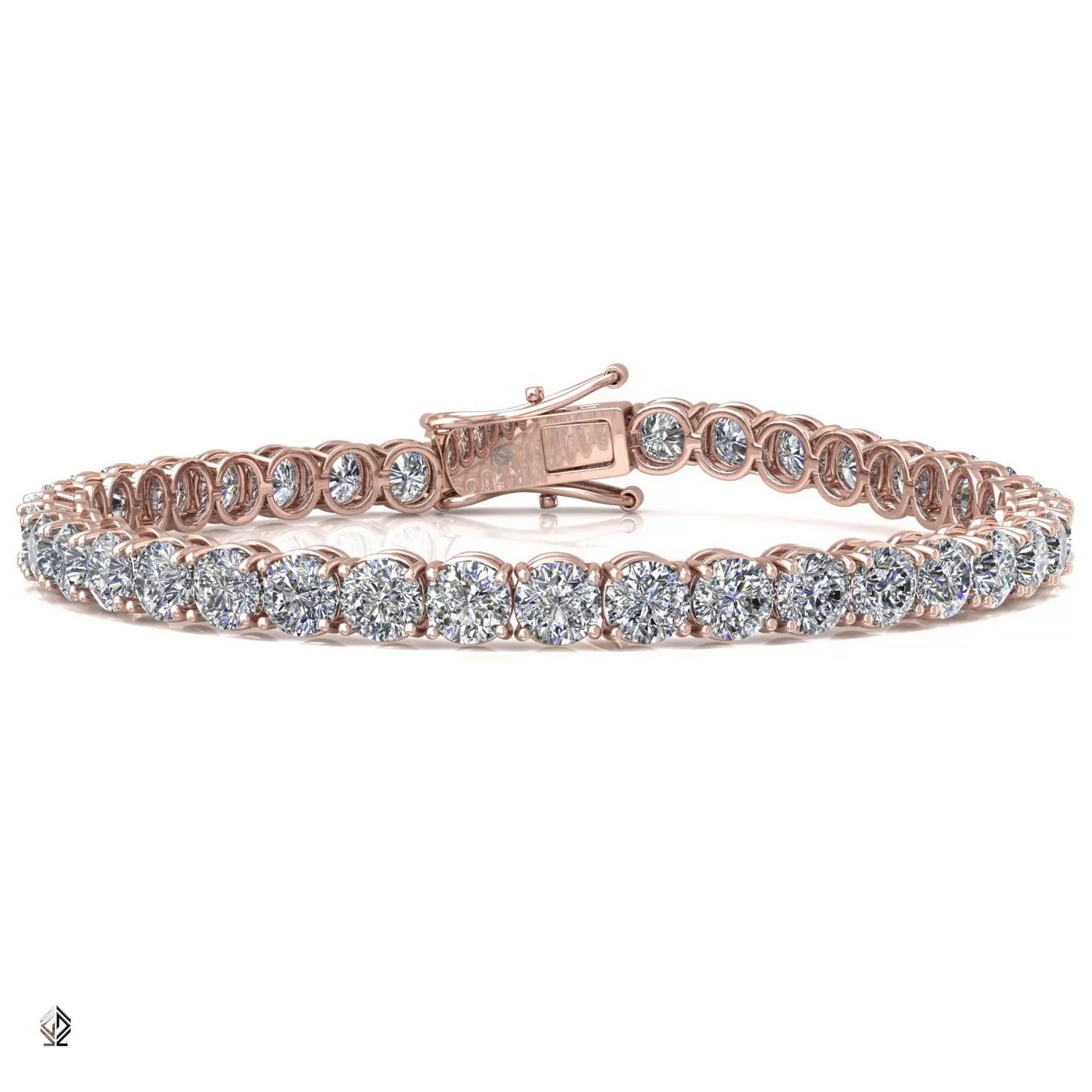 18k rose gold 3.3mm 4 prong round shape diamond tennis bracelet in round setting Photos & images