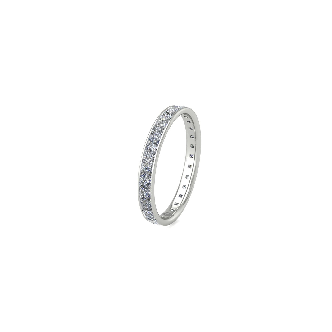 18k white gold  princess shape diamond channel set full eternity ring