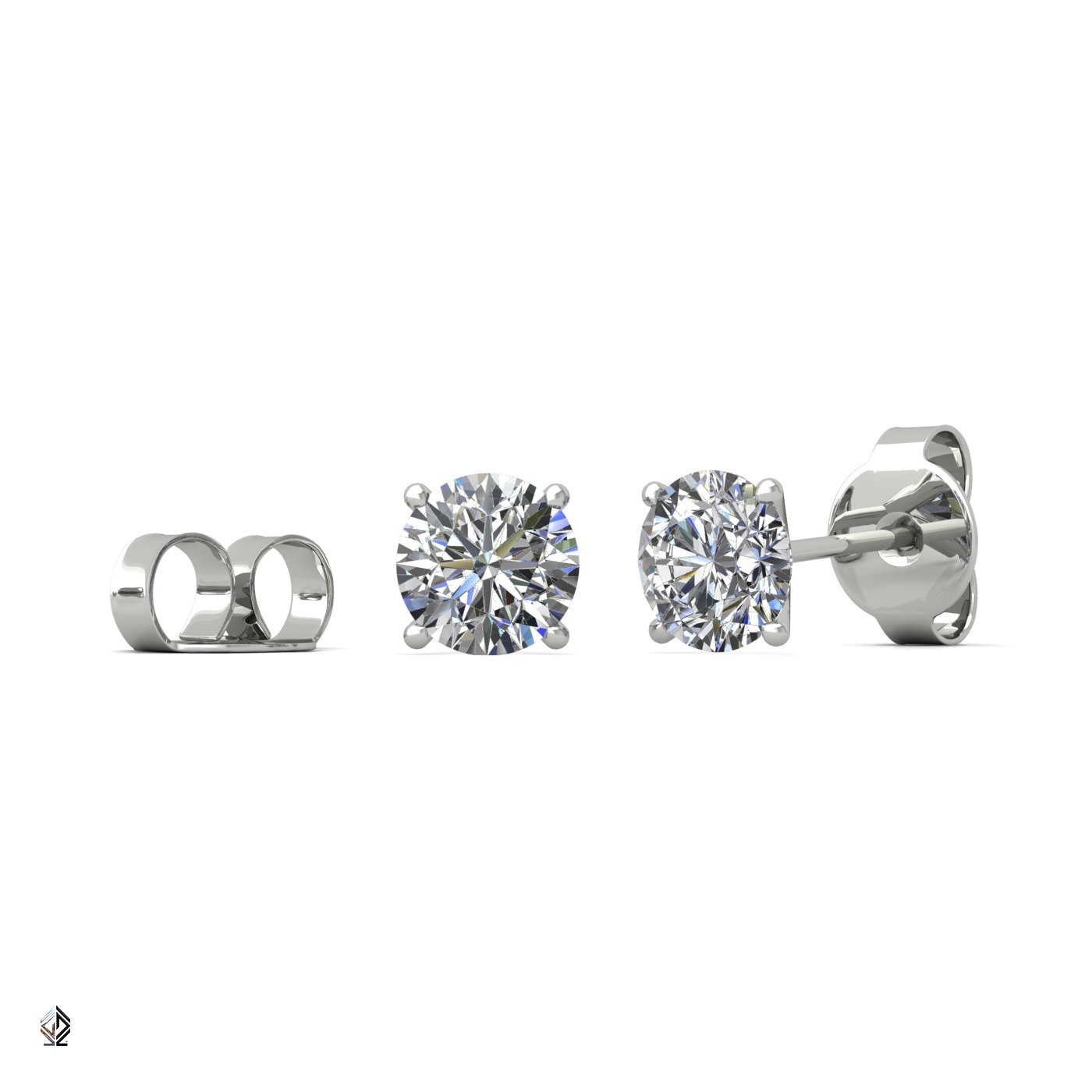 18k white gold  0.3 ct each (0,6 tcw) 4 prongs round cut classic diamond earring studs
