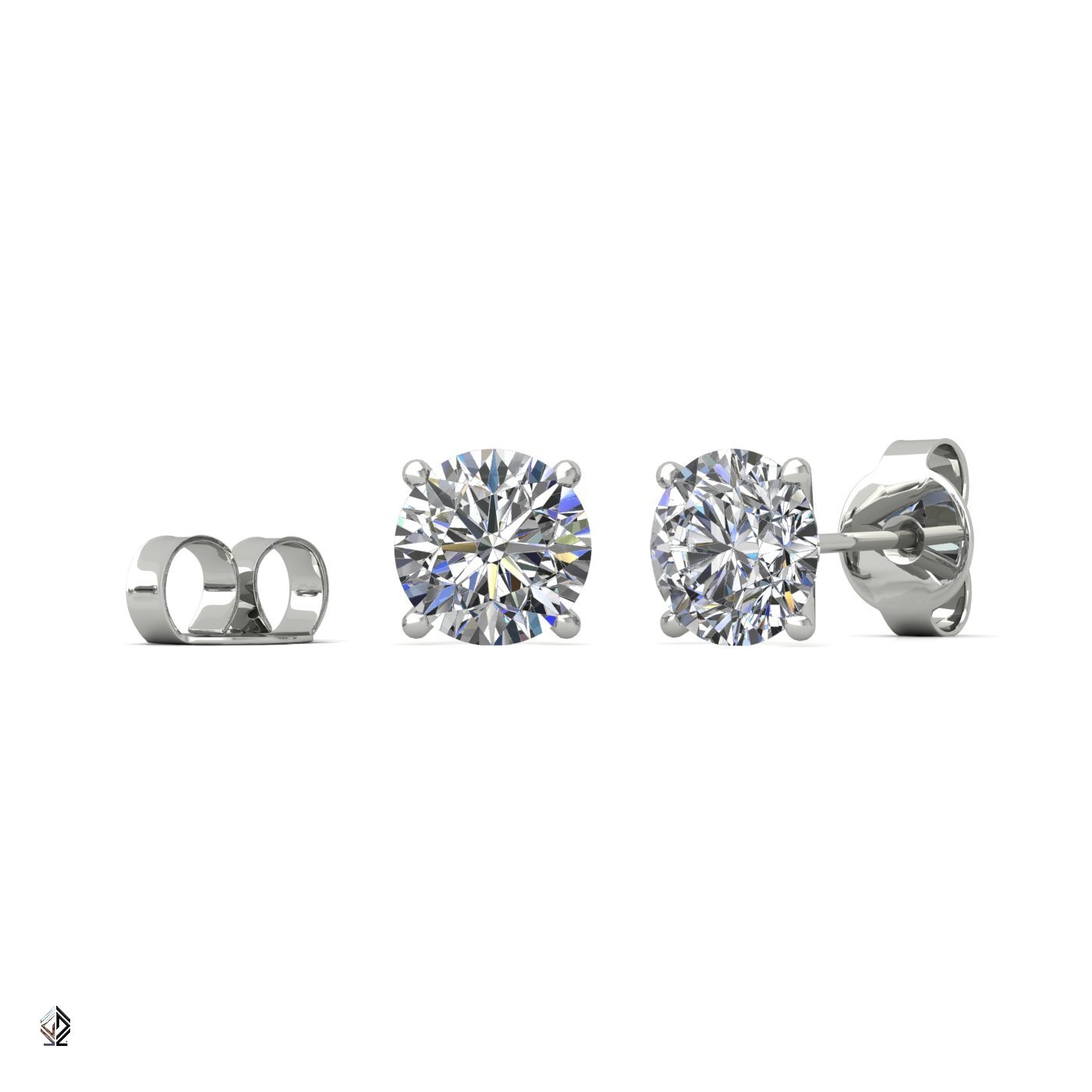 18k white gold  0.3 ct each (0,6 tcw) 4 prongs round cut classic diamond earring studs Photos & images
