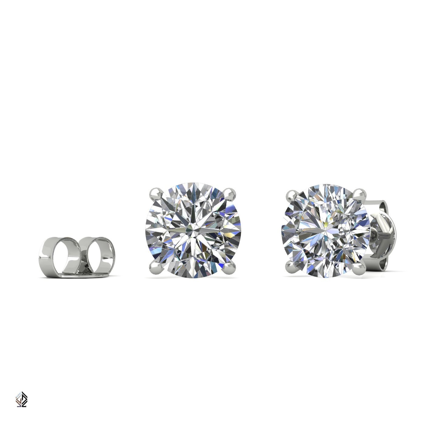 18k white gold  0.3 ct each (0,6 tcw) 4 prongs round cut classic diamond earring studs Photos & images