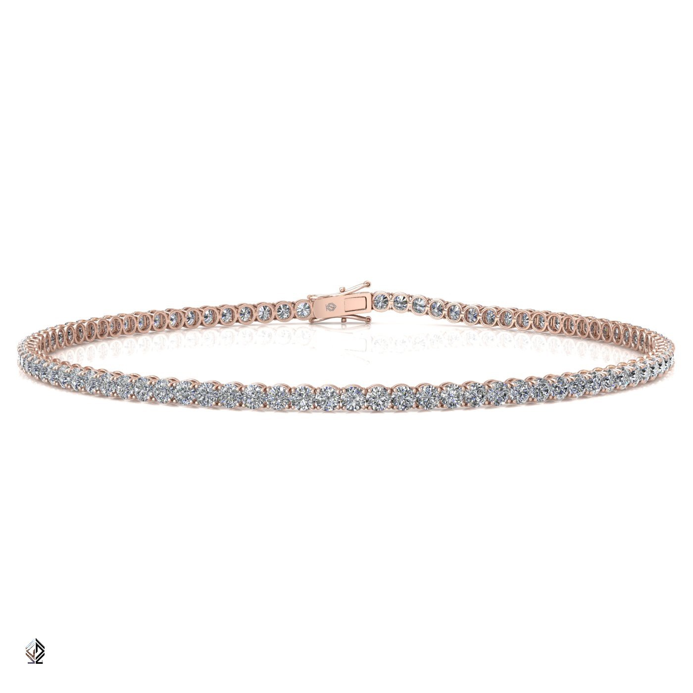 18k rose gold  1.8mm 4 prong round shape diamond tennis bracelet in round setting