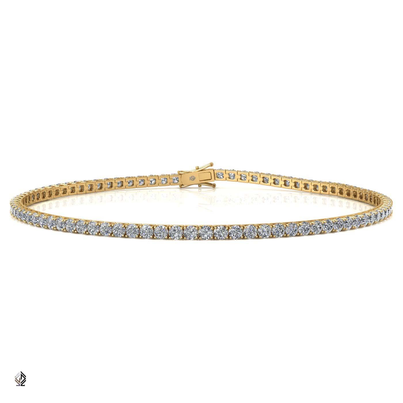 18k yellow gold  1.8mm 4 prong round shape diamond tennis bracelet in square setting
