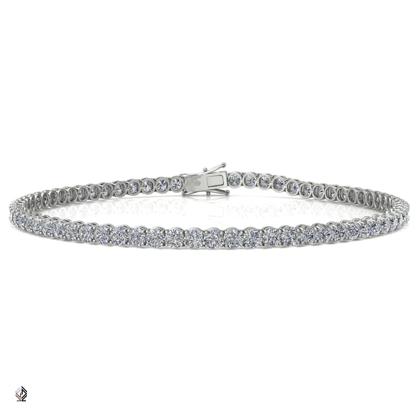 18k white gold 2.4mm 4 prong round shape diamond tennis bracelet in round setting