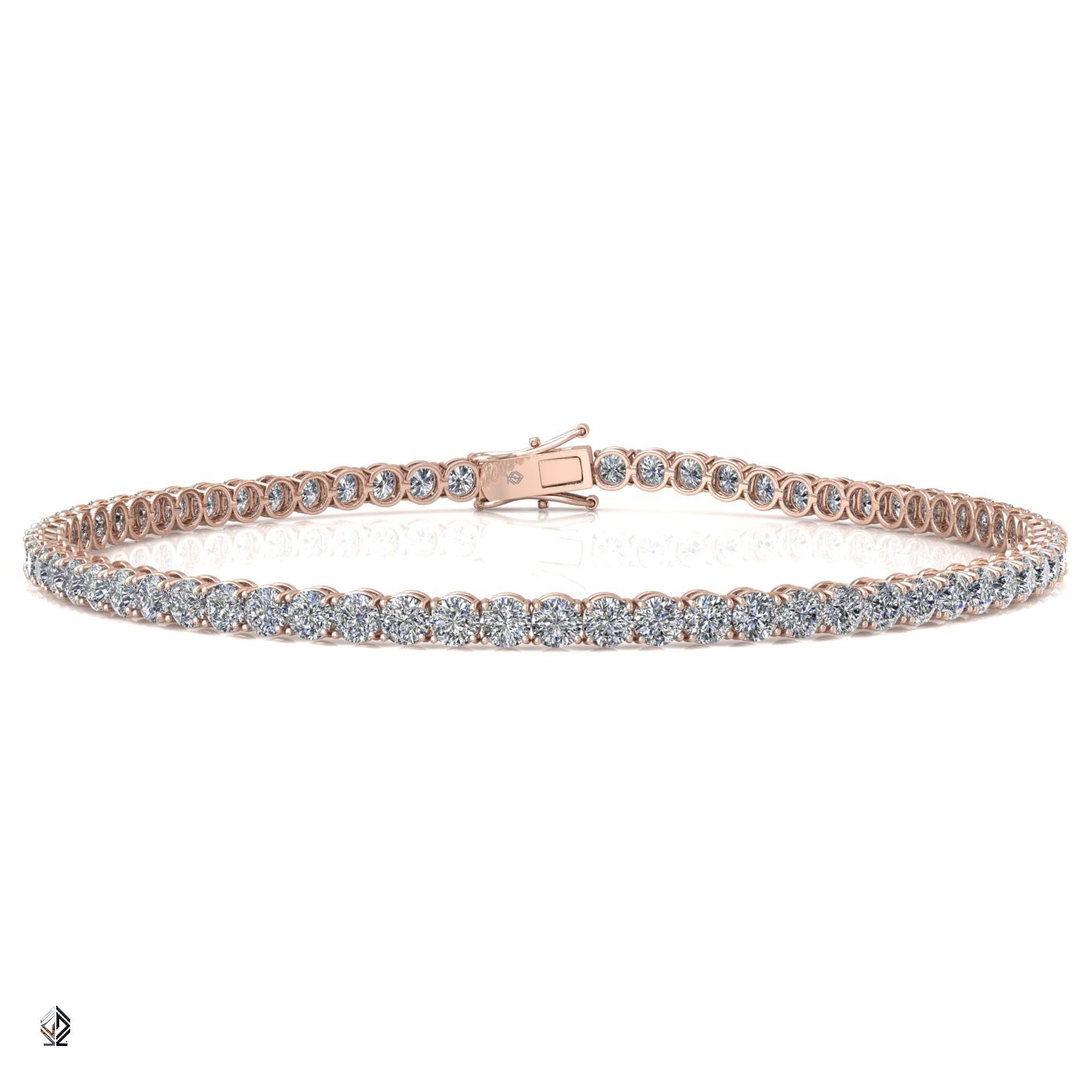 18k rose gold 2.4mm 4 prong round shape diamond tennis bracelet in round setting