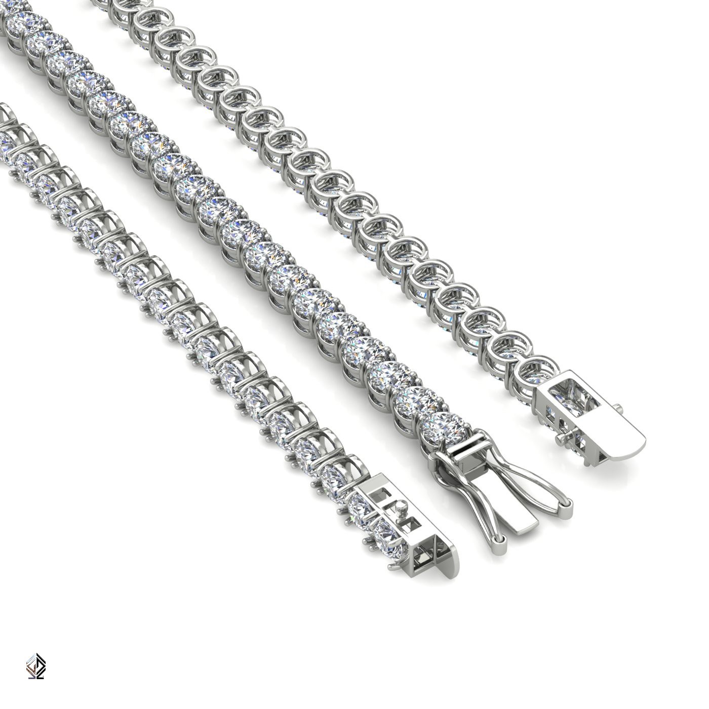 18k white gold 3.3mm 4 prong round shape diamond tennis bracelet in round setting