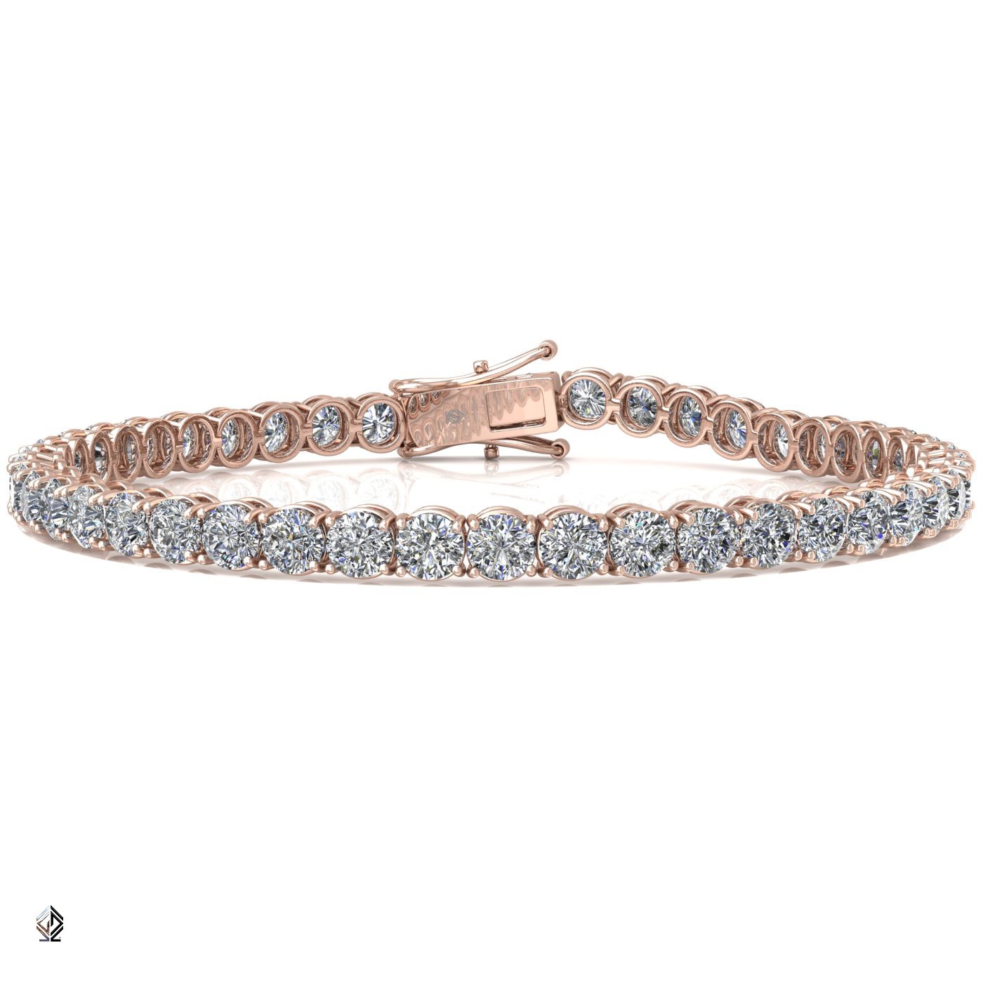 18k rose gold 3.3mm 4 prong round shape diamond tennis bracelet in round setting