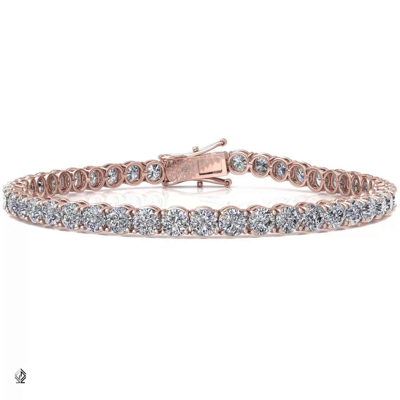 18k rose gold  1.8mm 4 prong round shape diamond tennis bracelet in round setting Photos & images