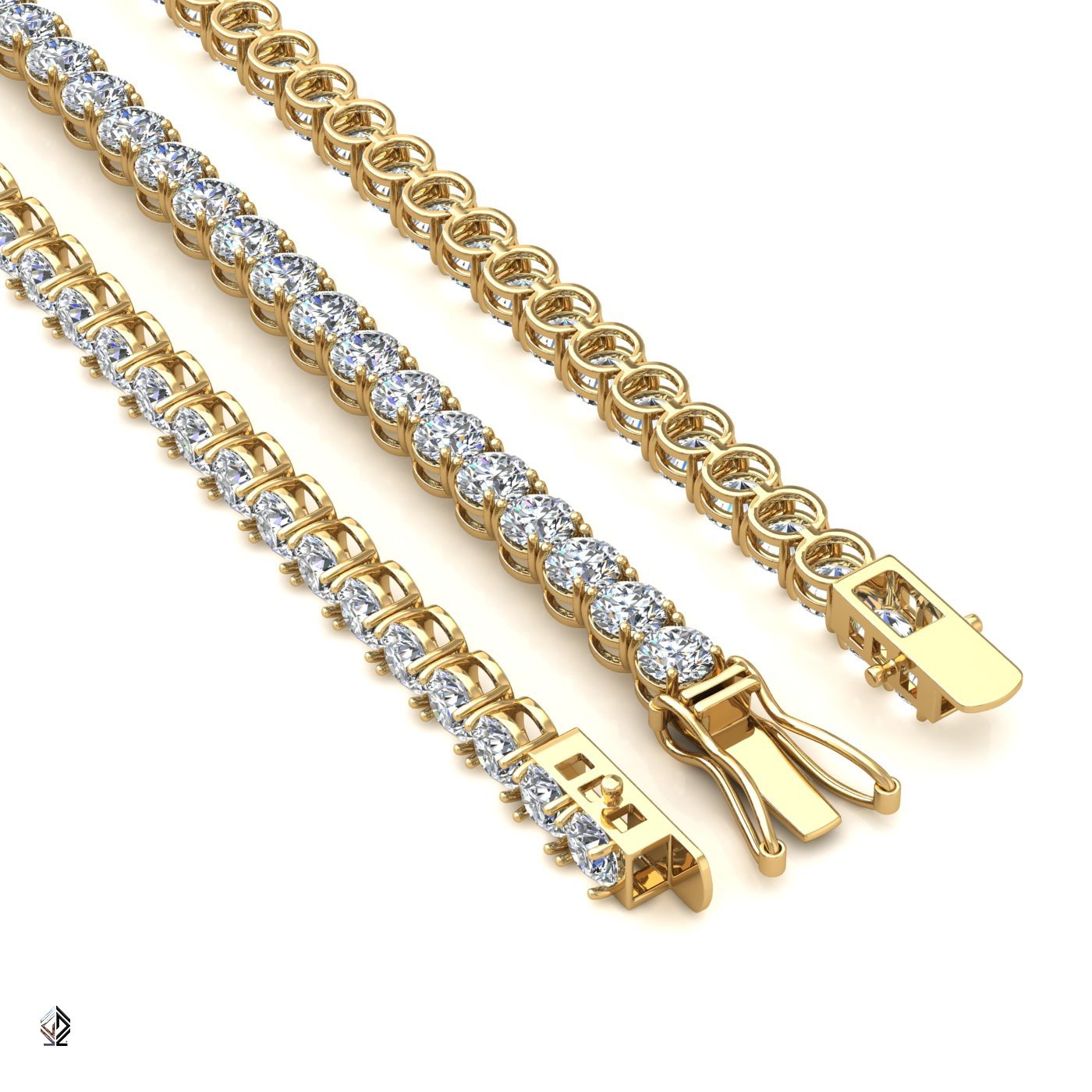 18k yellow gold 3.8mm 4 prong round shape diamond tennis bracelet in round setting