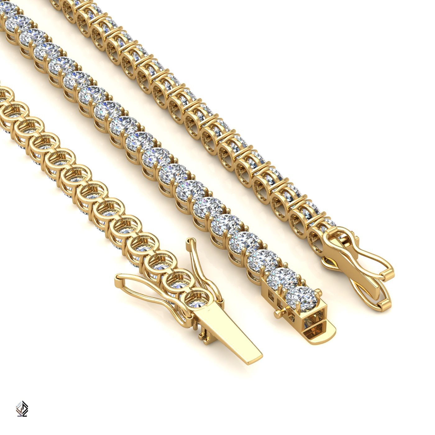 18k yellow gold 3.8mm 4 prong round shape diamond tennis bracelet in round setting
