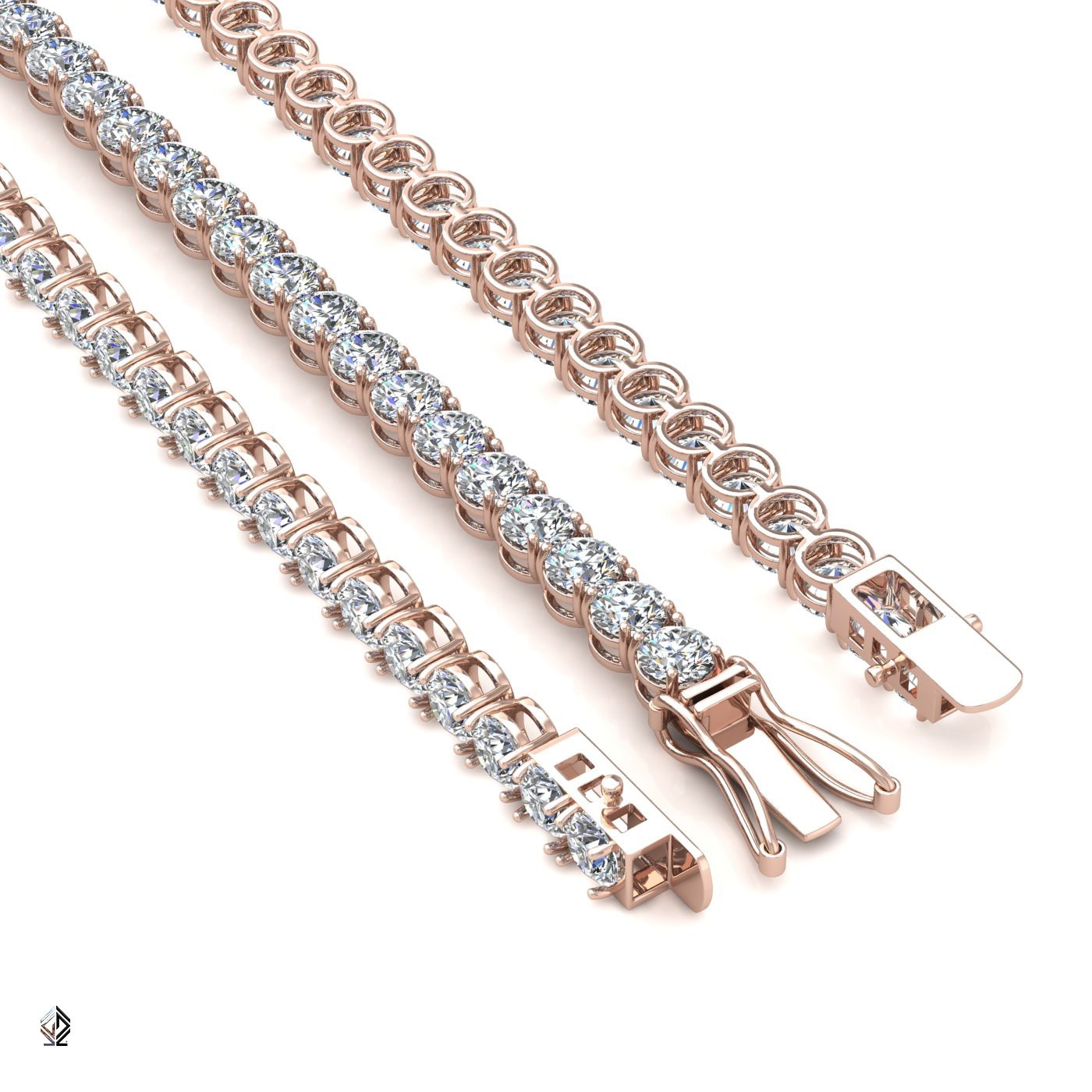 18k rose gold 3.8mm 4 prong round shape diamond tennis bracelet in round setting