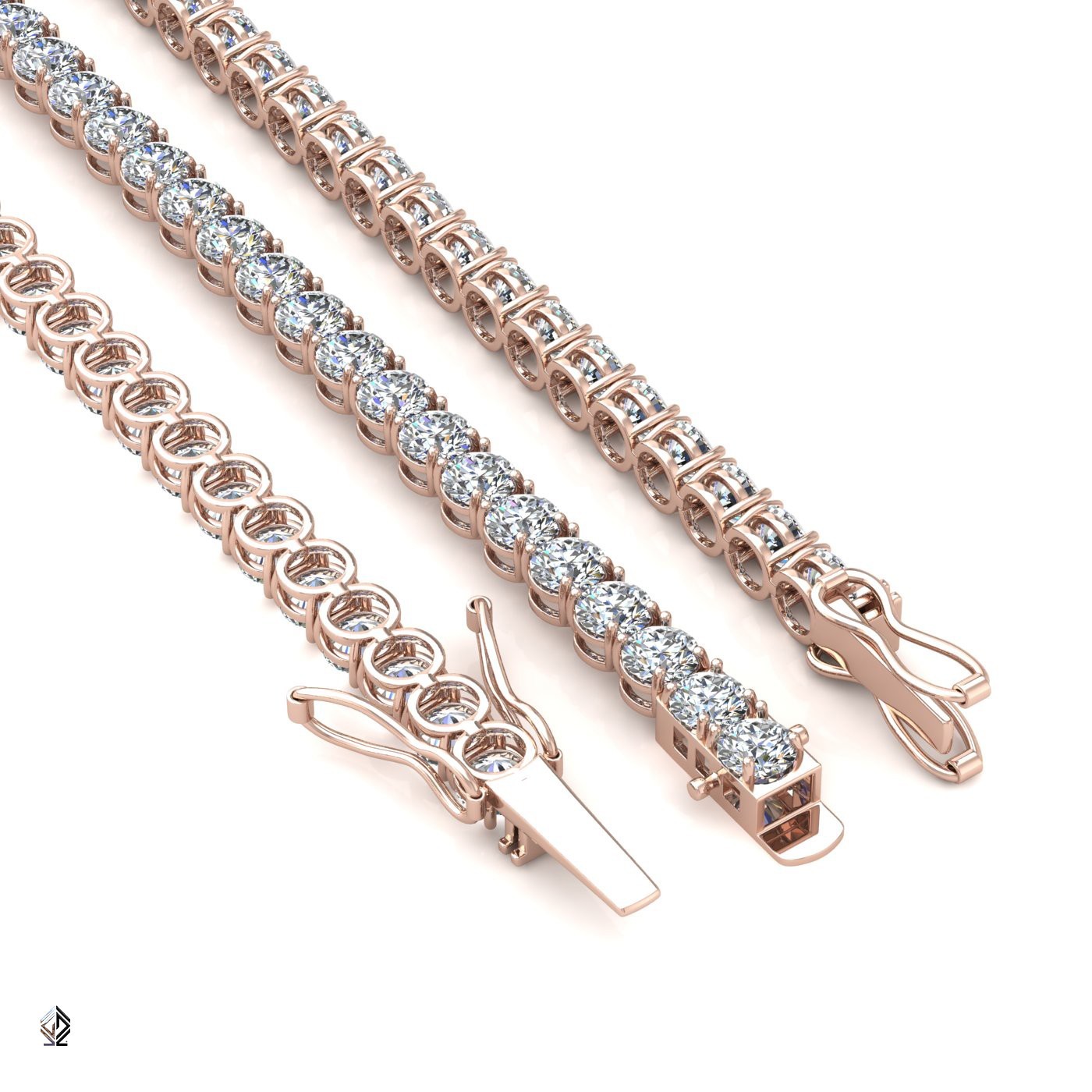 18k rose gold 3.8mm 4 prong round shape diamond tennis bracelet in round setting