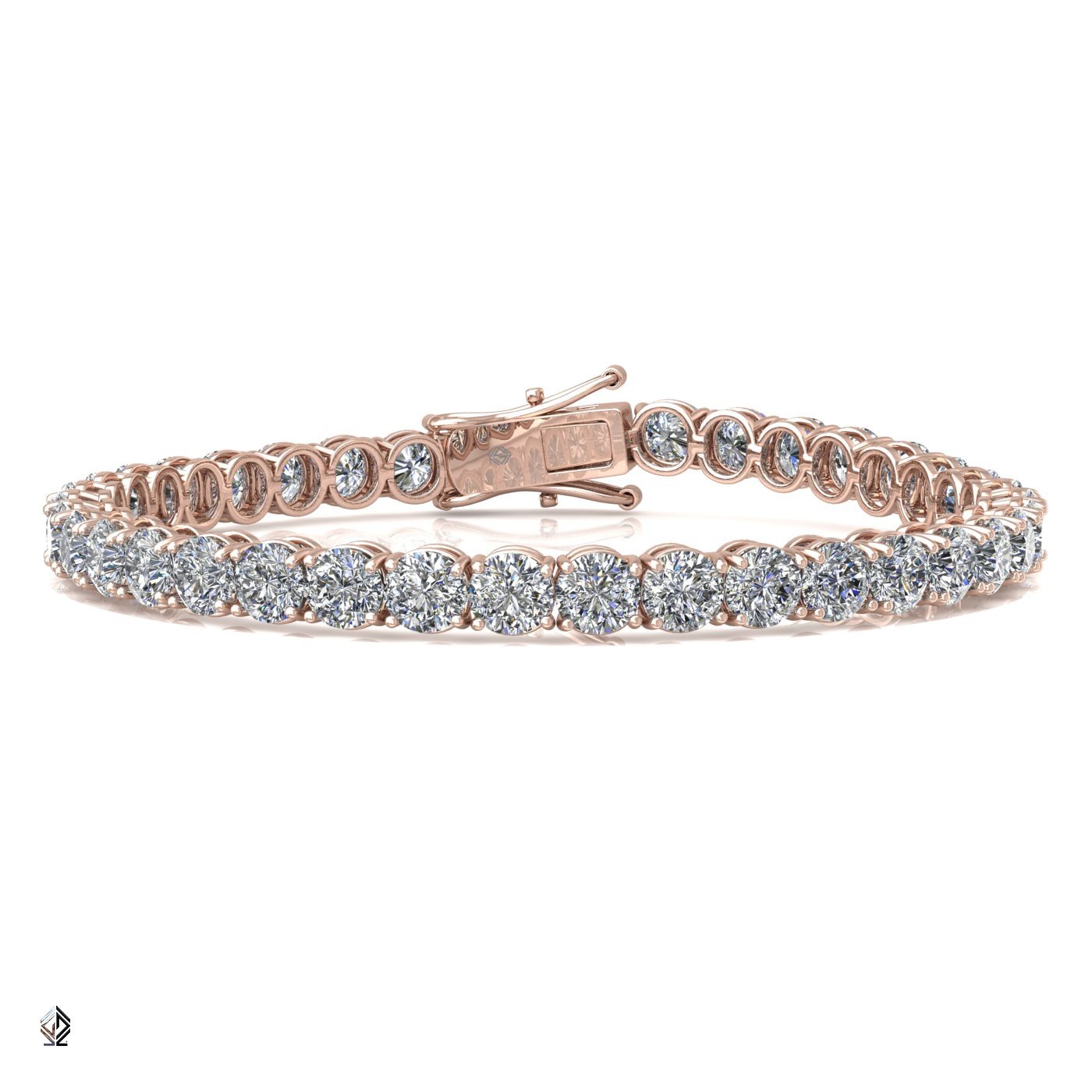 18k rose gold 3.8mm 4 prong round shape diamond tennis bracelet in round setting