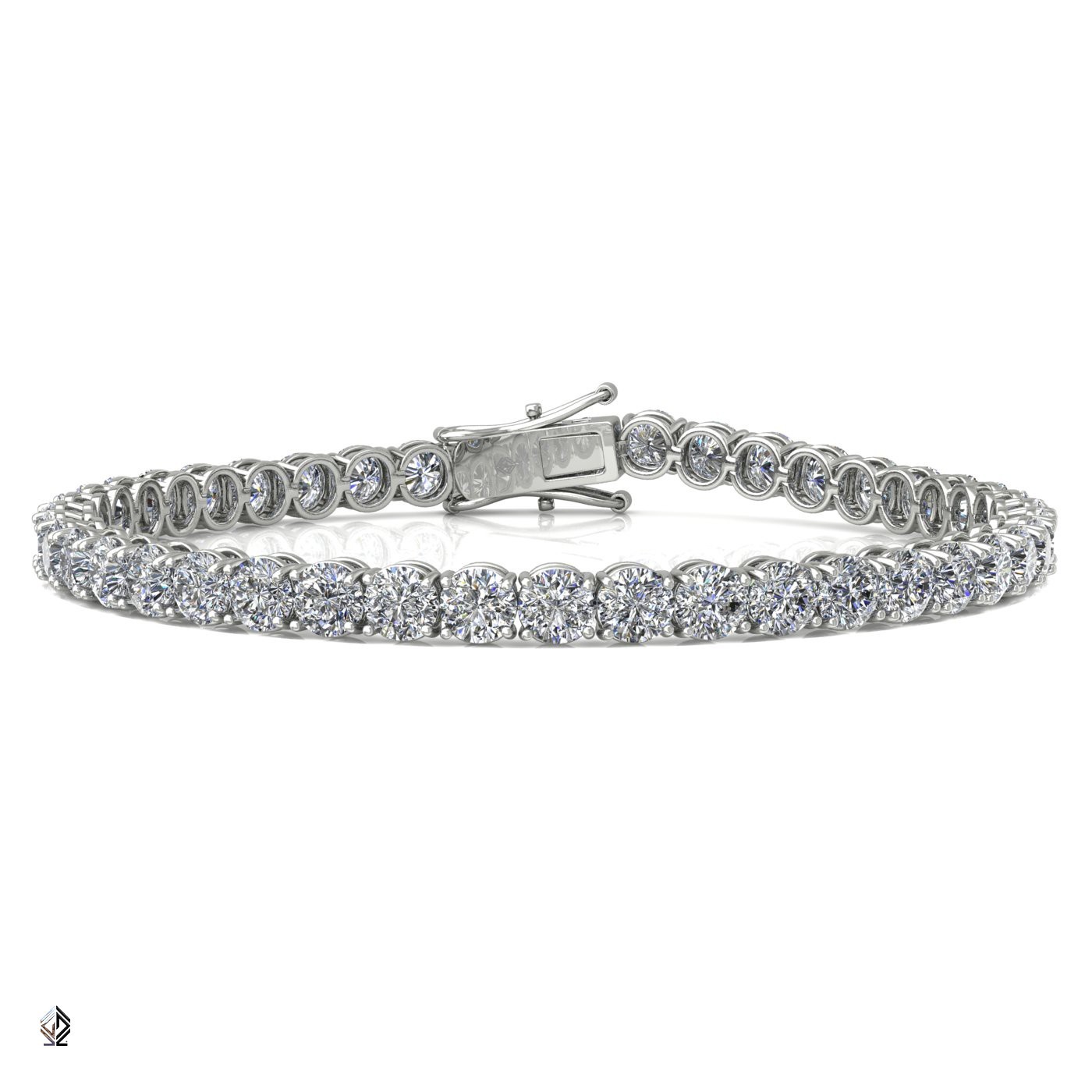 18k white gold 4.2mm 4 prong round shape diamond tennis bracelet in round setting