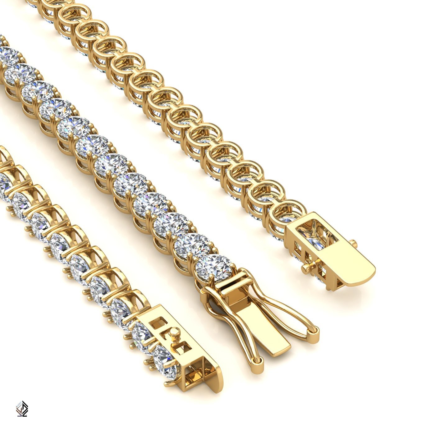 18k yellow gold 4.2mm 4 prong round shape diamond tennis bracelet in round setting