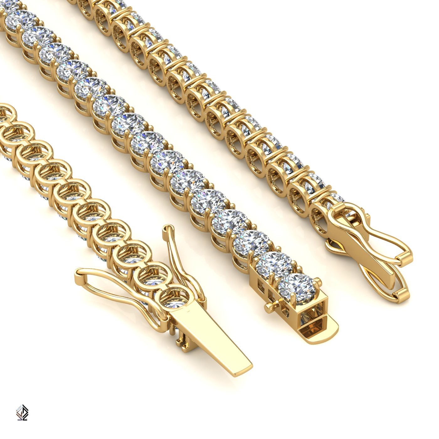18k yellow gold 4.2mm 4 prong round shape diamond tennis bracelet in round setting