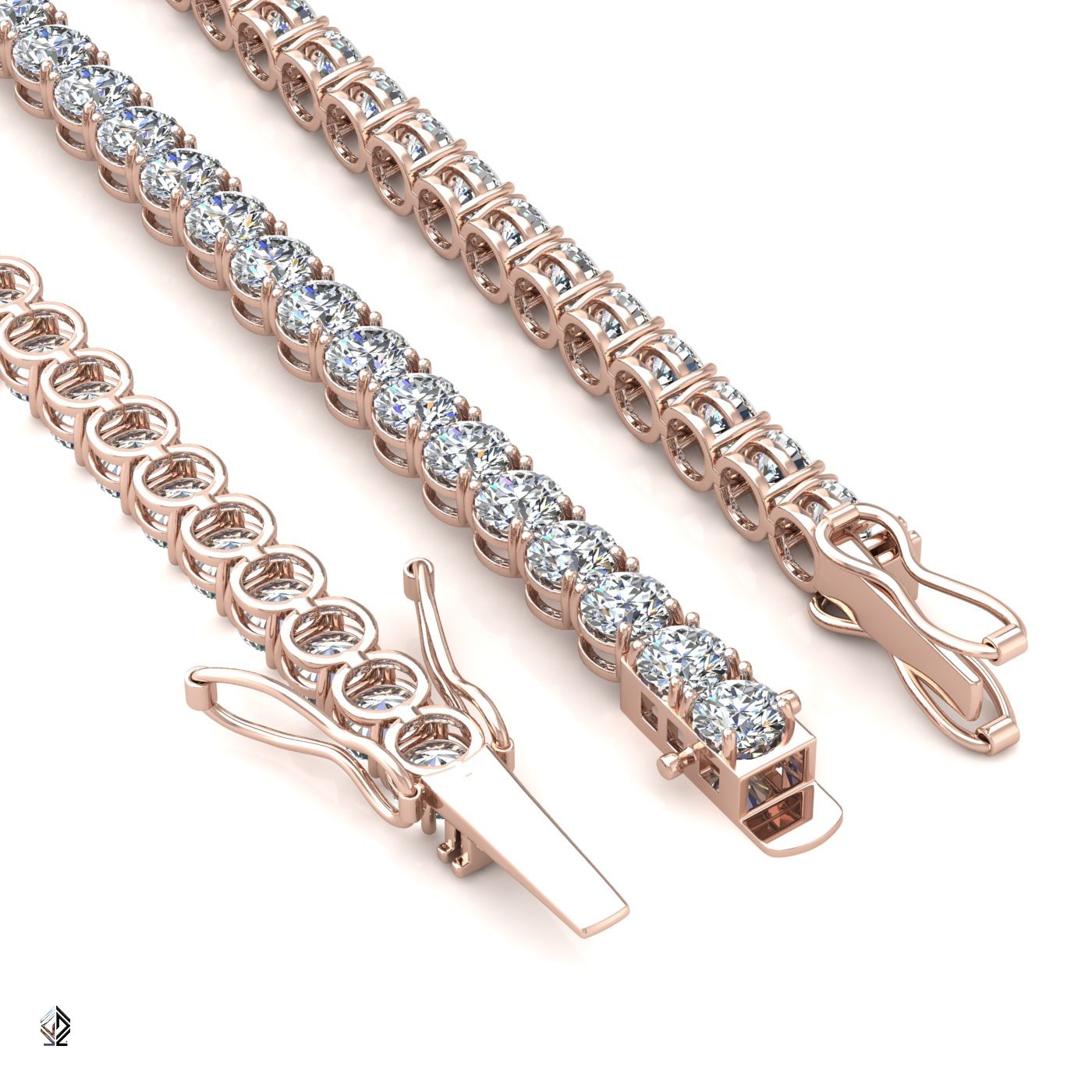 18k rose gold 4.2mm 4 prong round shape diamond tennis bracelet in round setting