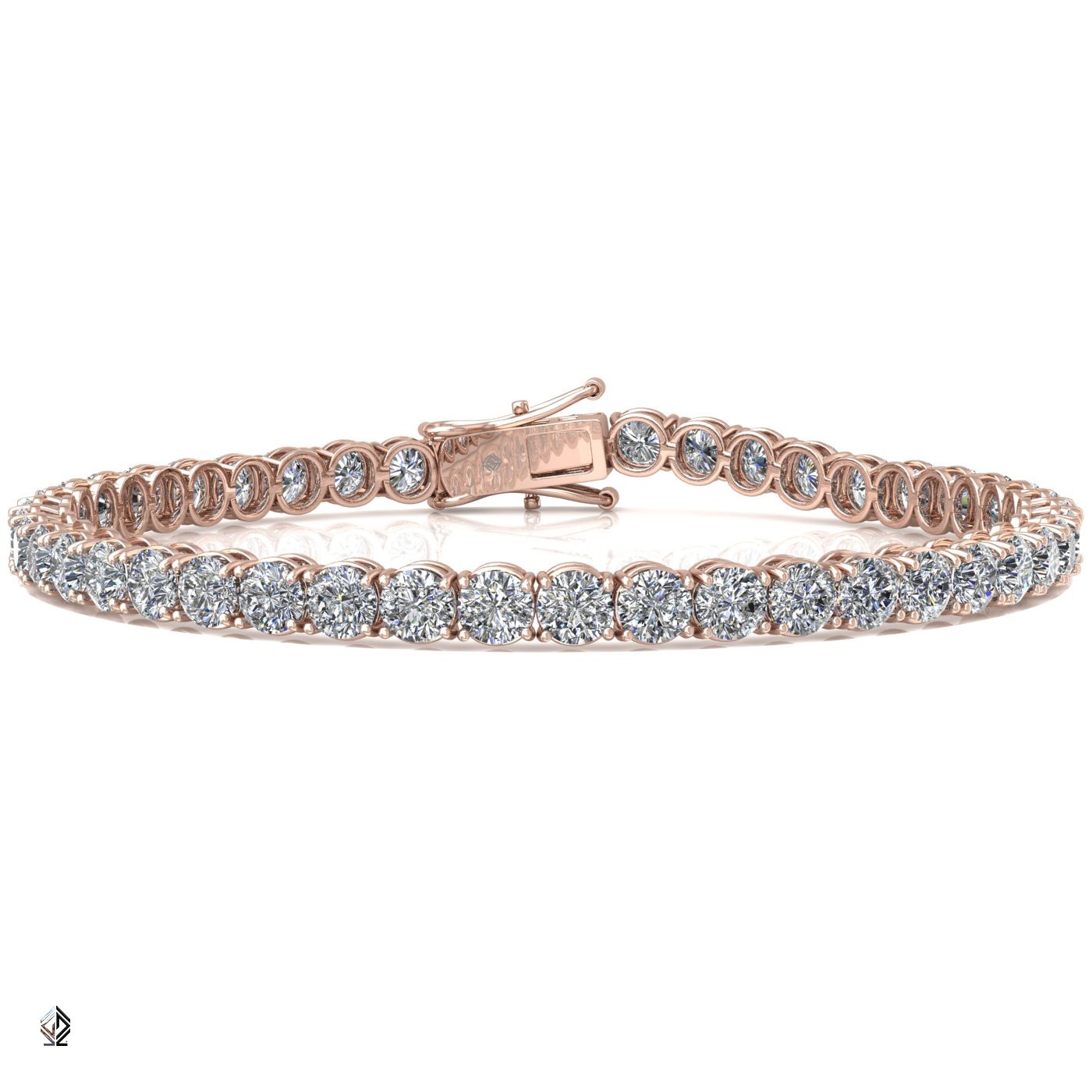 18k rose gold 4.2mm 4 prong round shape diamond tennis bracelet in round setting