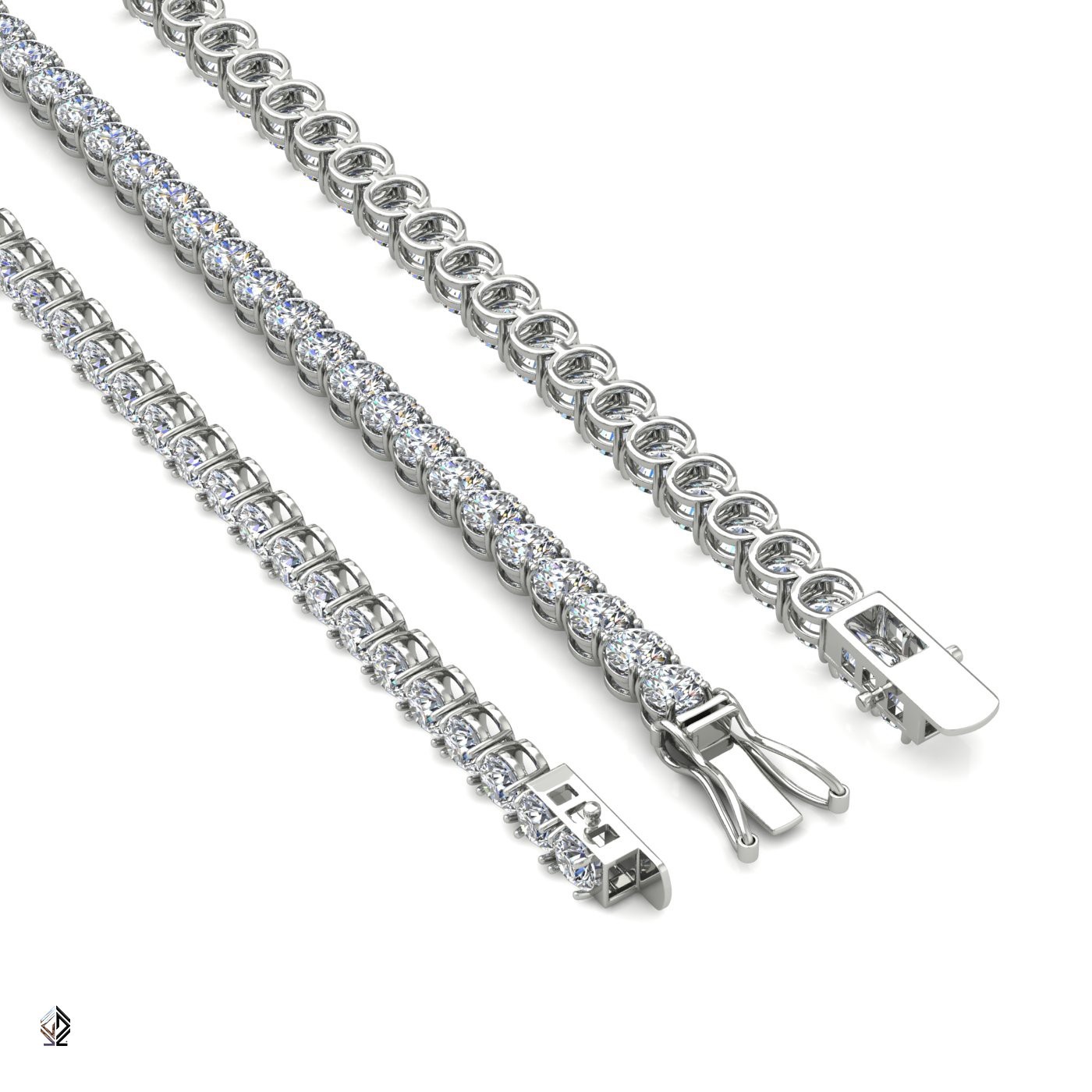 18k white gold 3.0 mm 4 prong round shape diamond tennis bracelet in round setting
