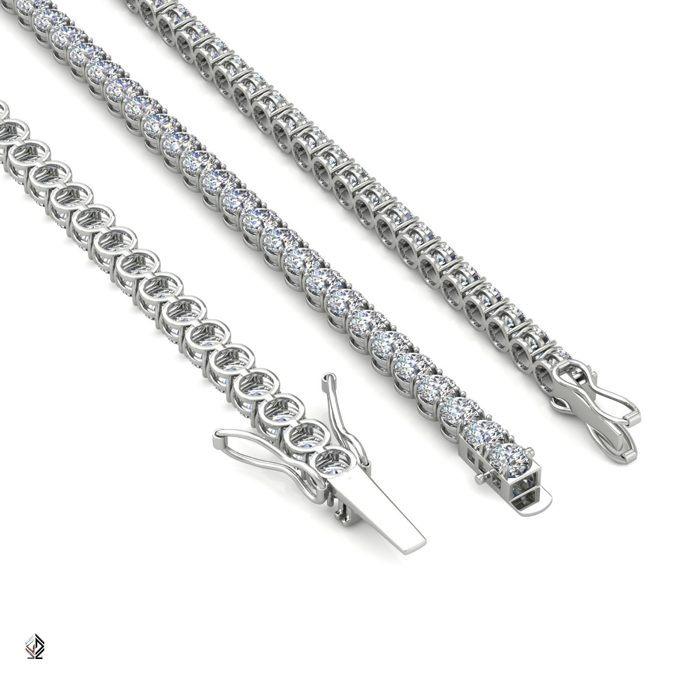 18k white gold 3.0 mm 4 prong round shape diamond tennis bracelet in round setting