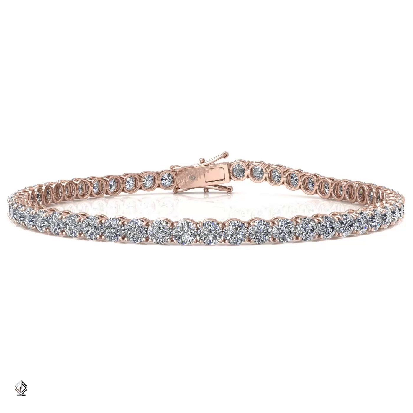 18k rose gold  1.8mm 4 prong round shape diamond tennis bracelet in round setting Photos & images
