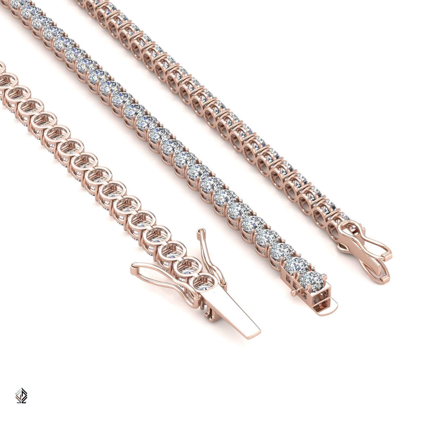 18k rose gold 2.8mm 4 prong round shape diamond tennis bracelet in round setting