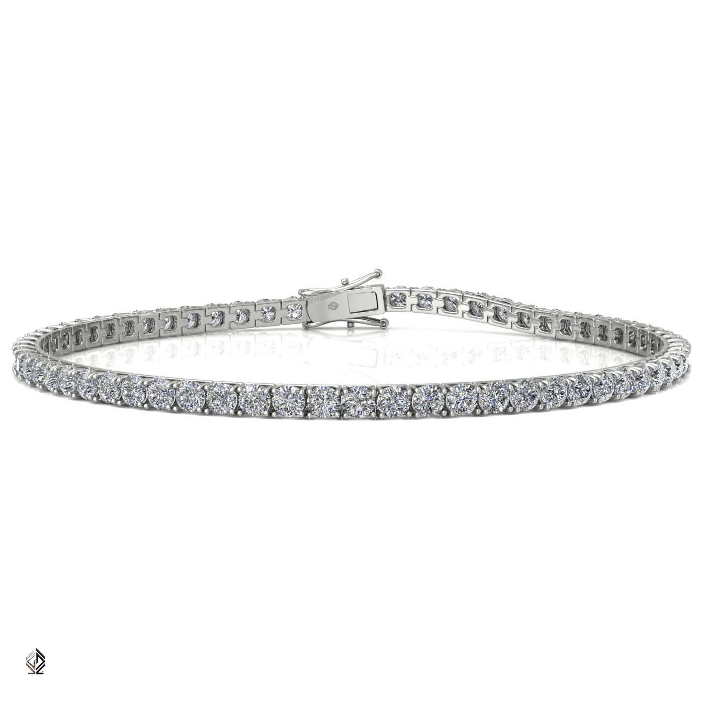18k white gold 2.4mm 4 prong round shape diamond tennis bracelet in square setting