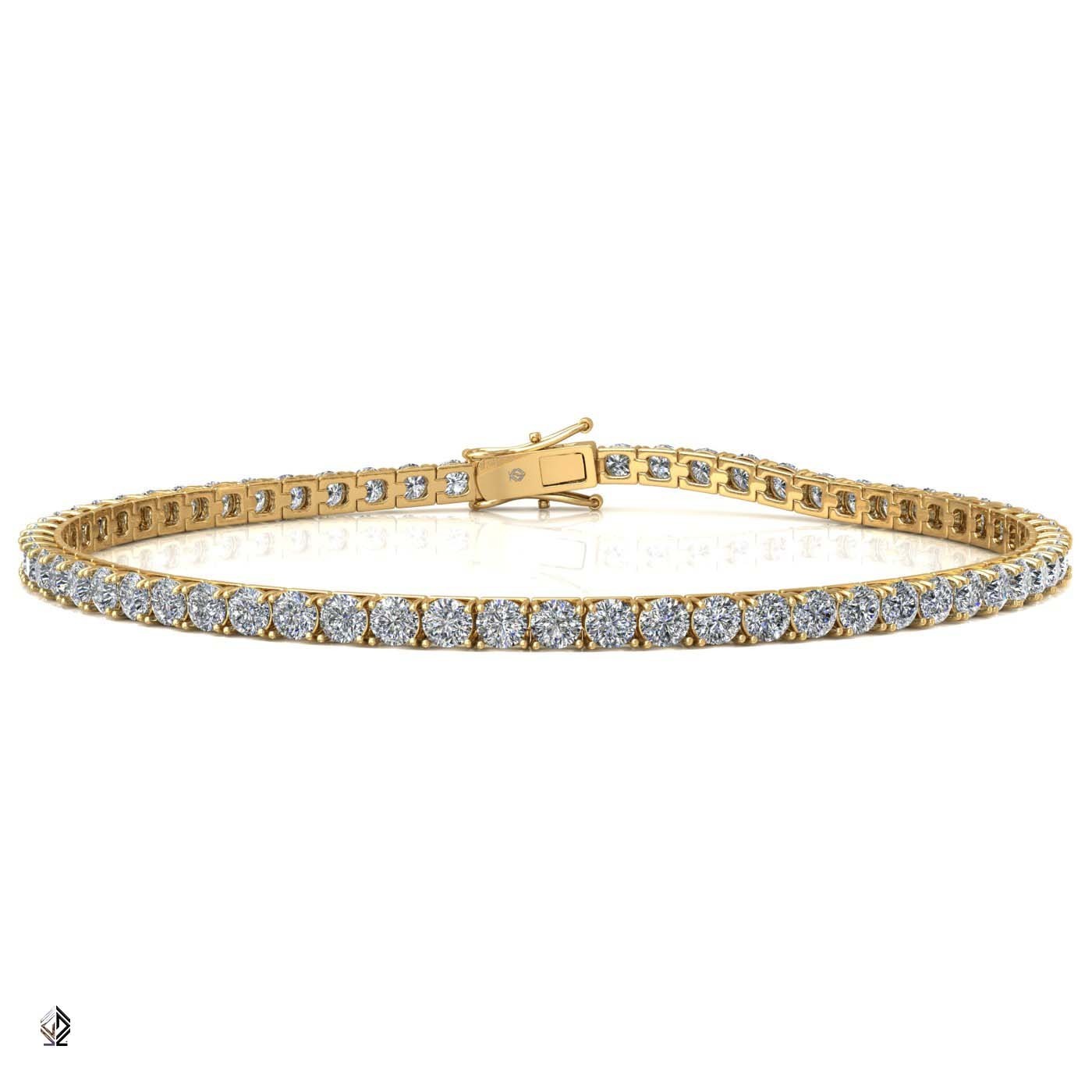 18k yellow gold 2.4mm 4 prong round shape diamond tennis bracelet in square setting
