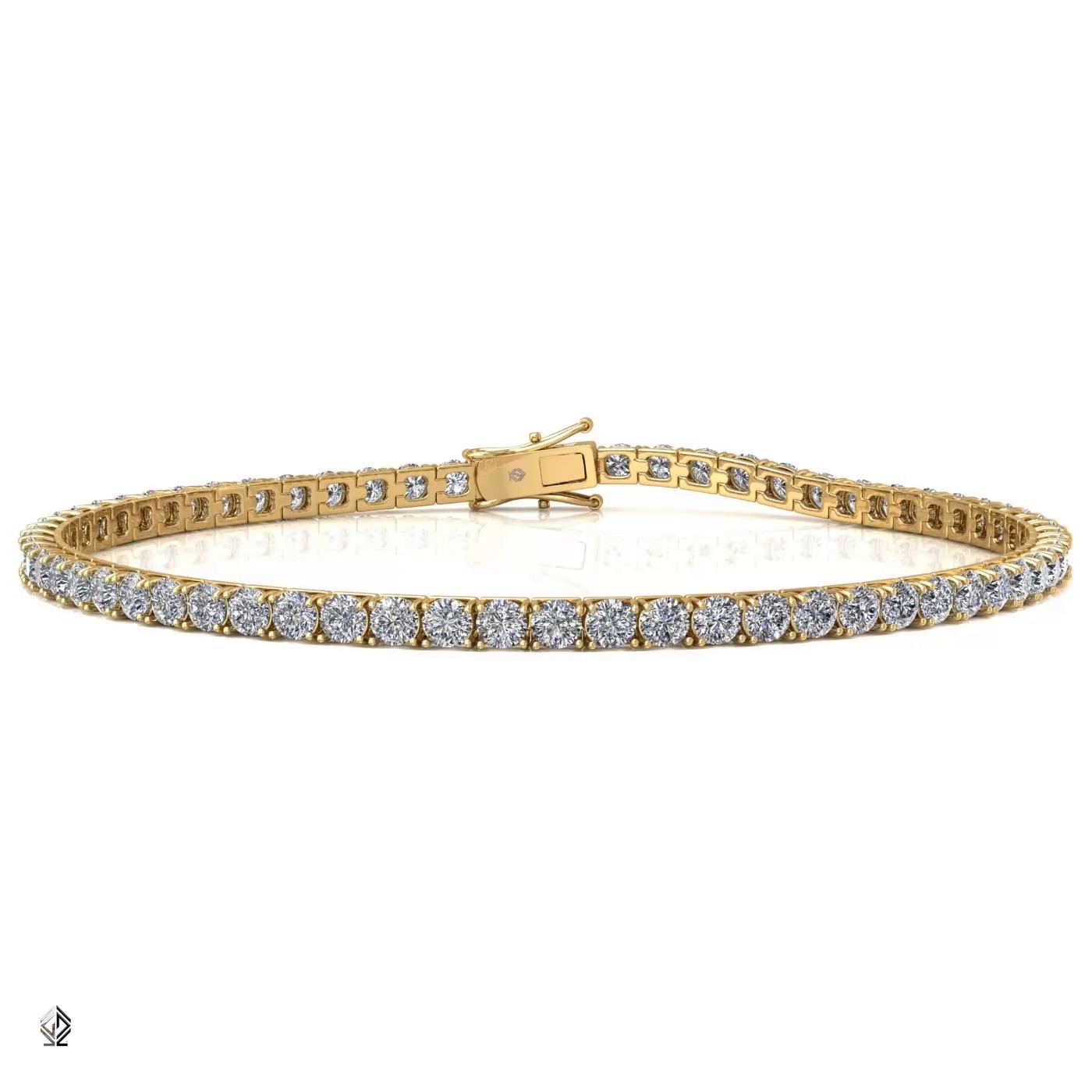 18k yellow gold  1.8mm 4 prong round shape diamond tennis bracelet in square setting Photos & images