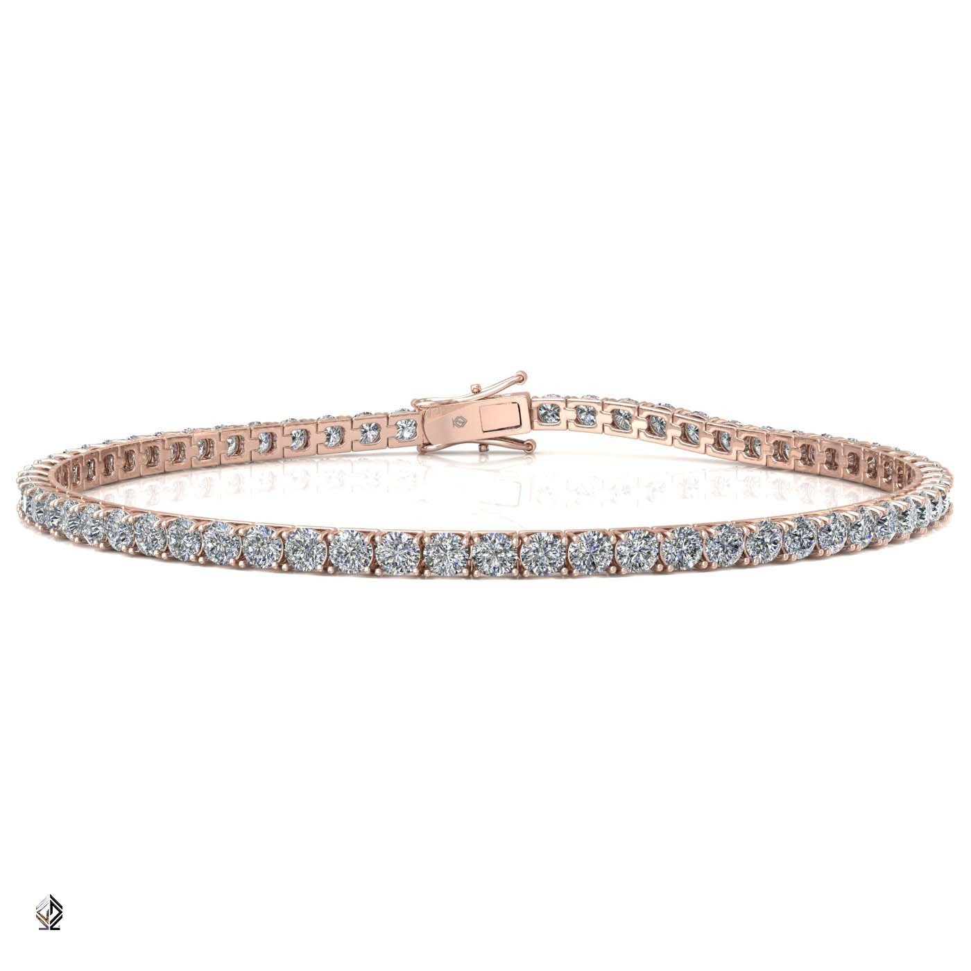 18k rose gold 2.4mm 4 prong round shape diamond tennis bracelet in square setting
