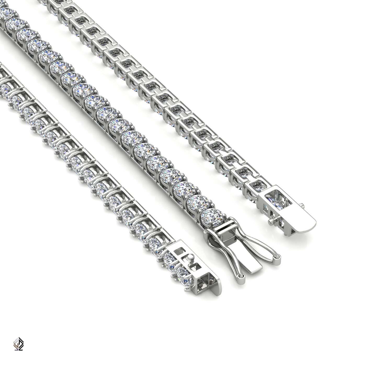 18k white gold 3.3mm 4 prong round shape diamond tennis bracelet in square setting