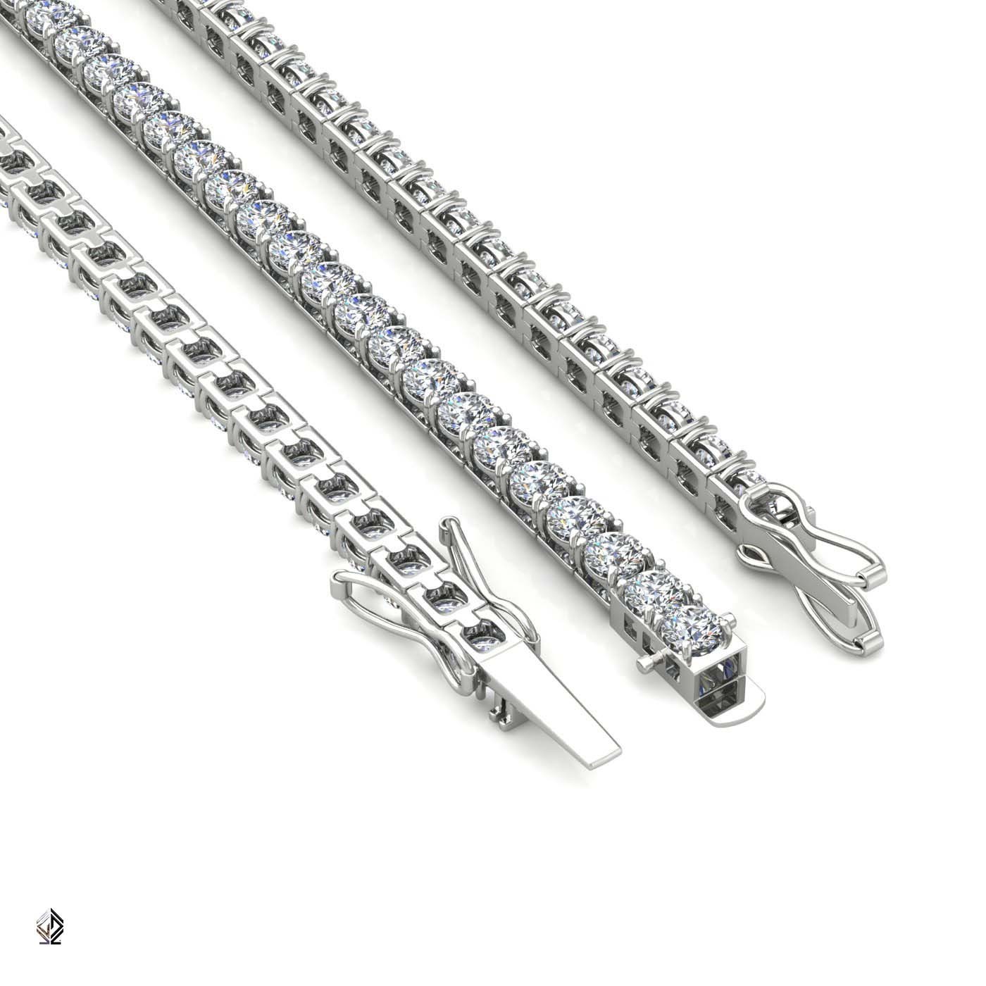 18k white gold 3.3mm 4 prong round shape diamond tennis bracelet in square setting