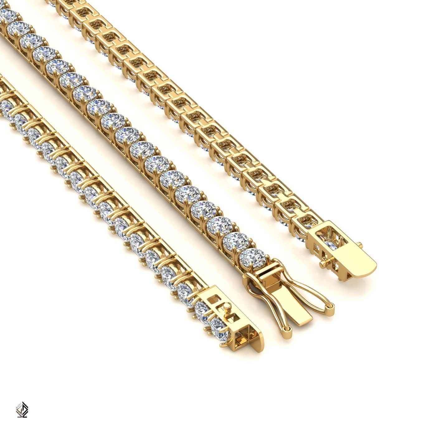 18k yellow gold 3.3mm 4 prong round shape diamond tennis bracelet in square setting