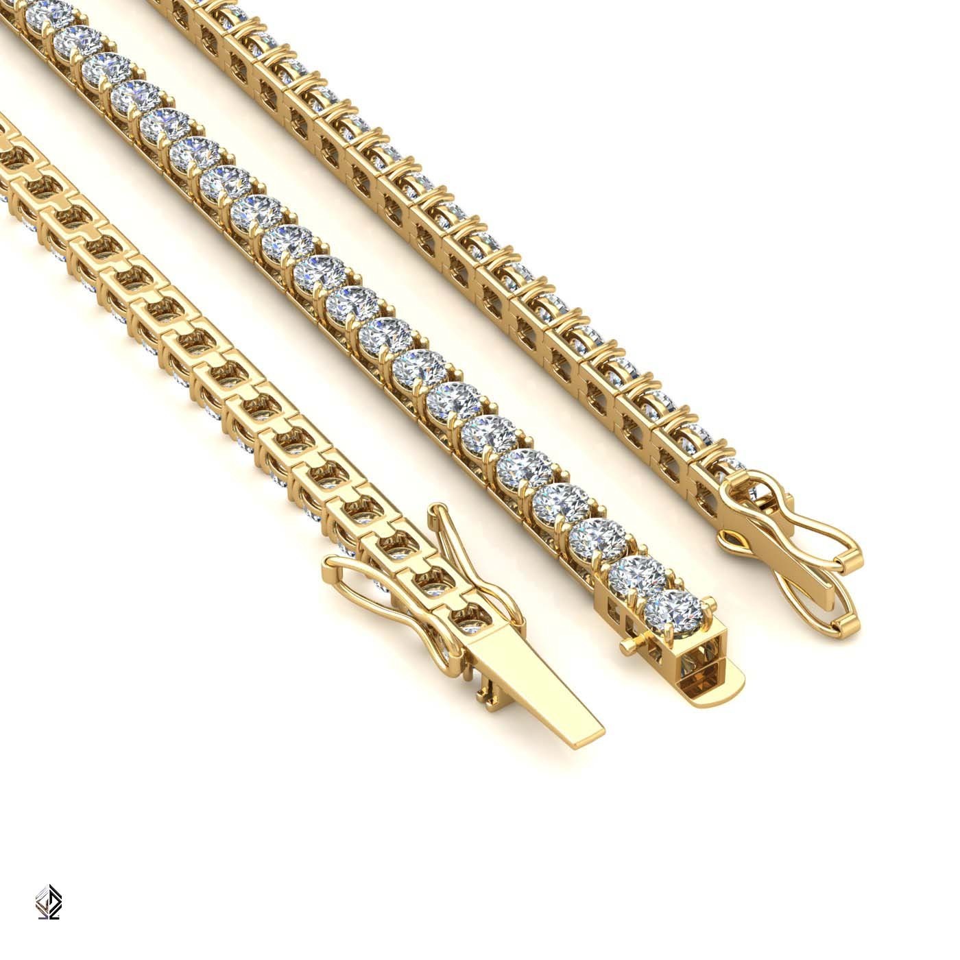 18k yellow gold 3.3mm 4 prong round shape diamond tennis bracelet in square setting