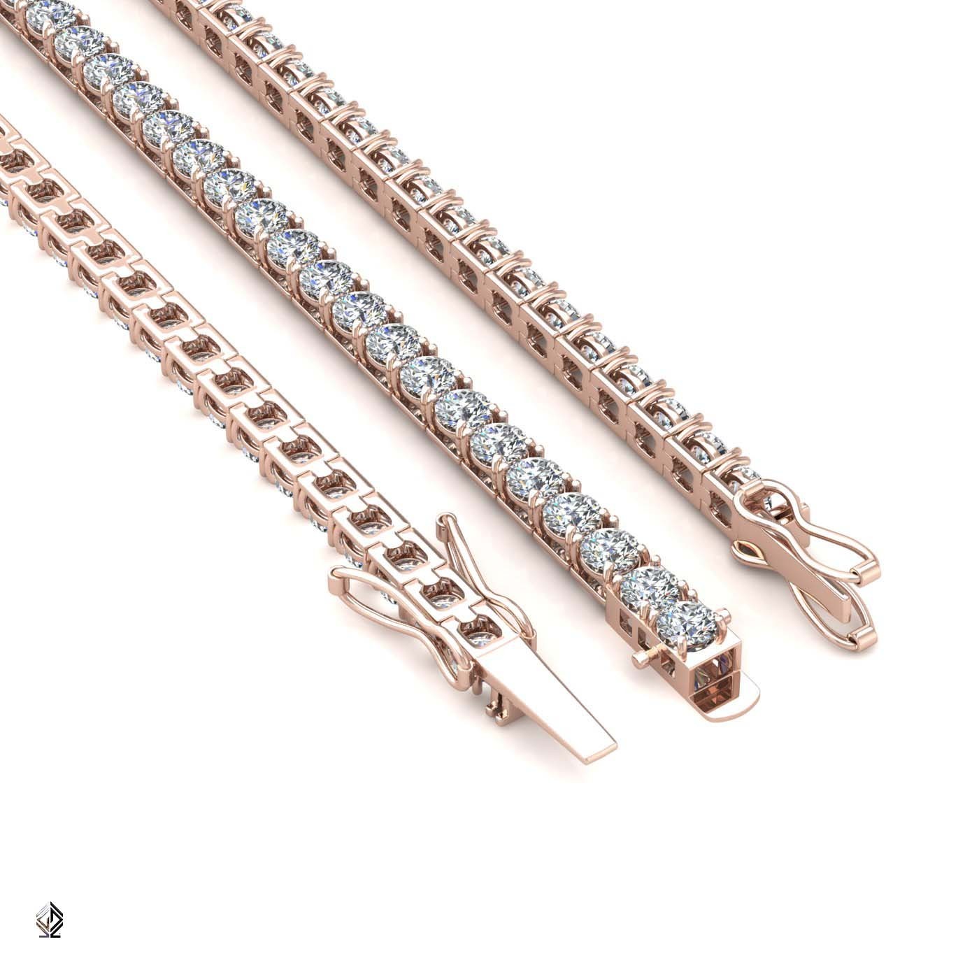 18k rose gold 3.3mm 4 prong round shape diamond tennis bracelet in square setting
