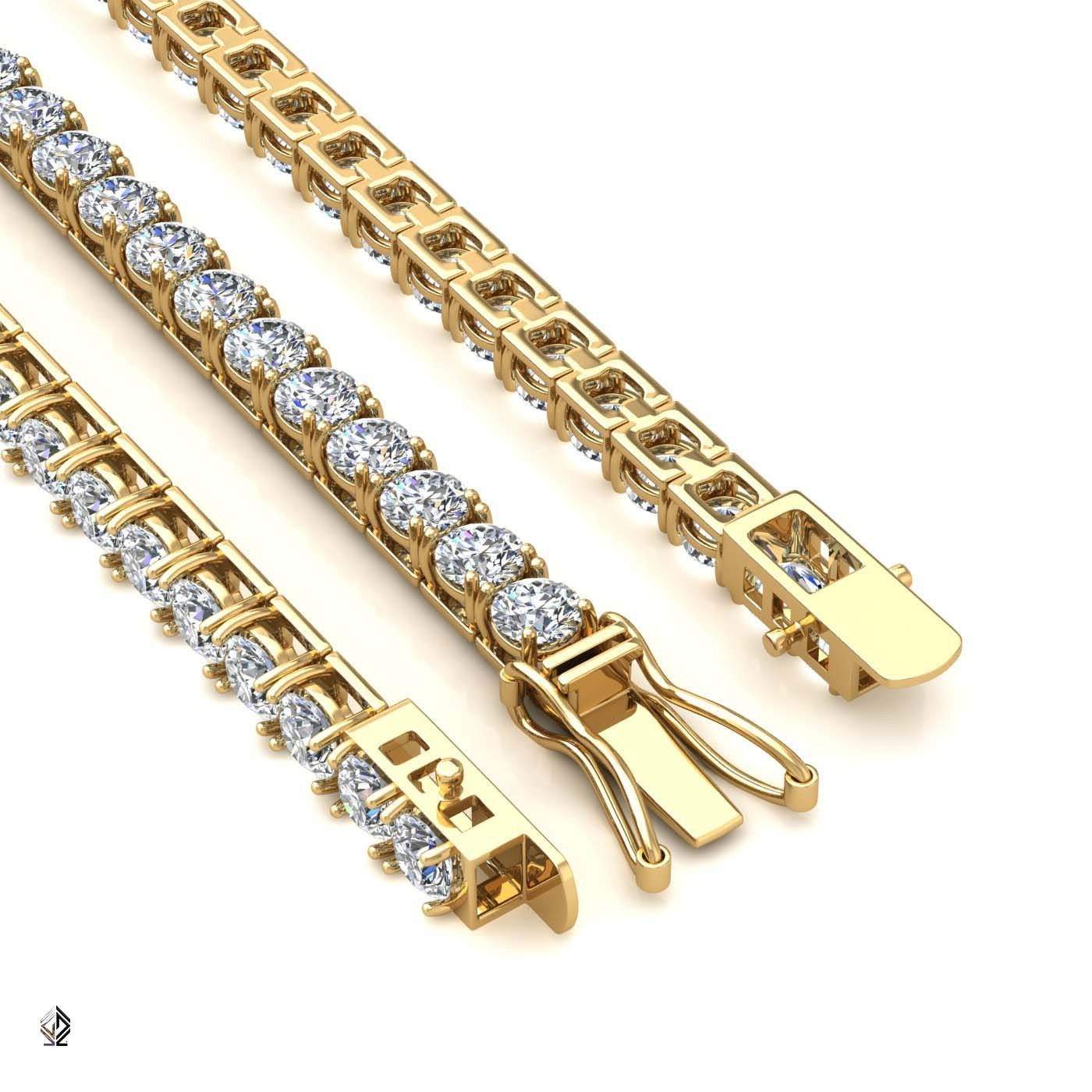 18k yellow gold 4.2mm 4 prong round shape diamond tennis bracelet in square setting
