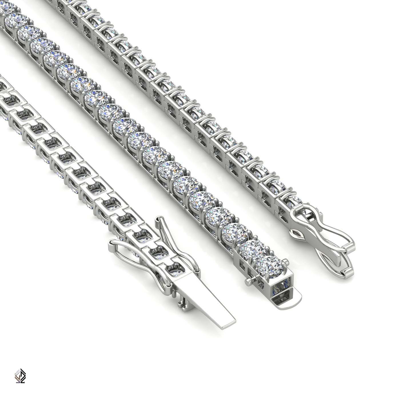 18k white gold 3.8mm 4 prong round shape diamond tennis bracelet in square setting