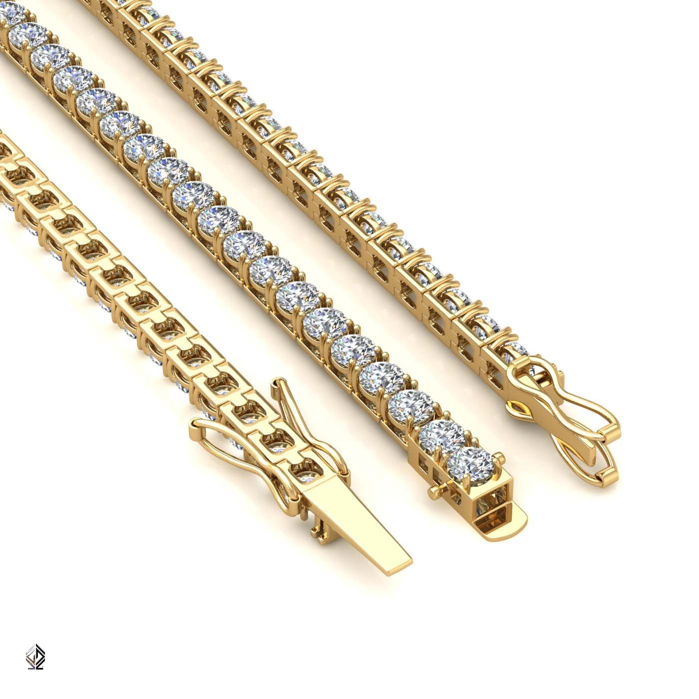 18k yellow gold 3.8mm 4 prong round shape diamond tennis bracelet in square setting