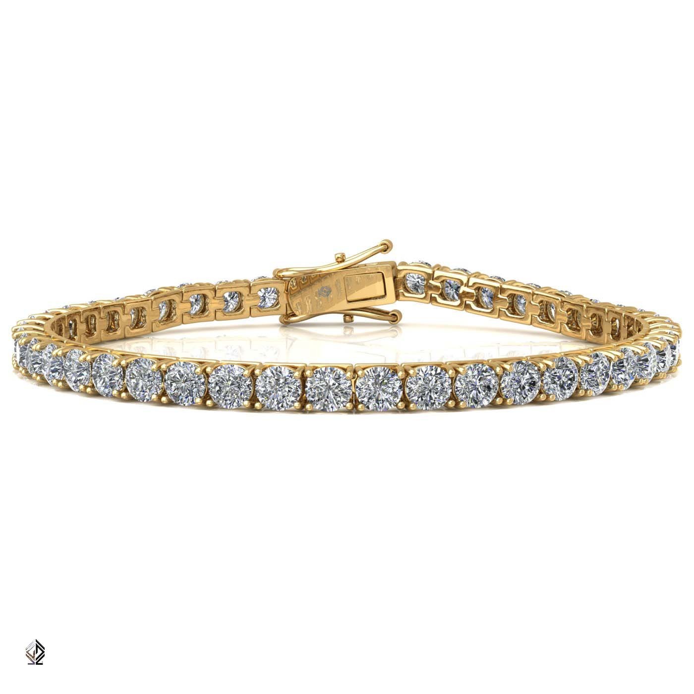 18k yellow gold 3.8mm 4 prong round shape diamond tennis bracelet in square setting