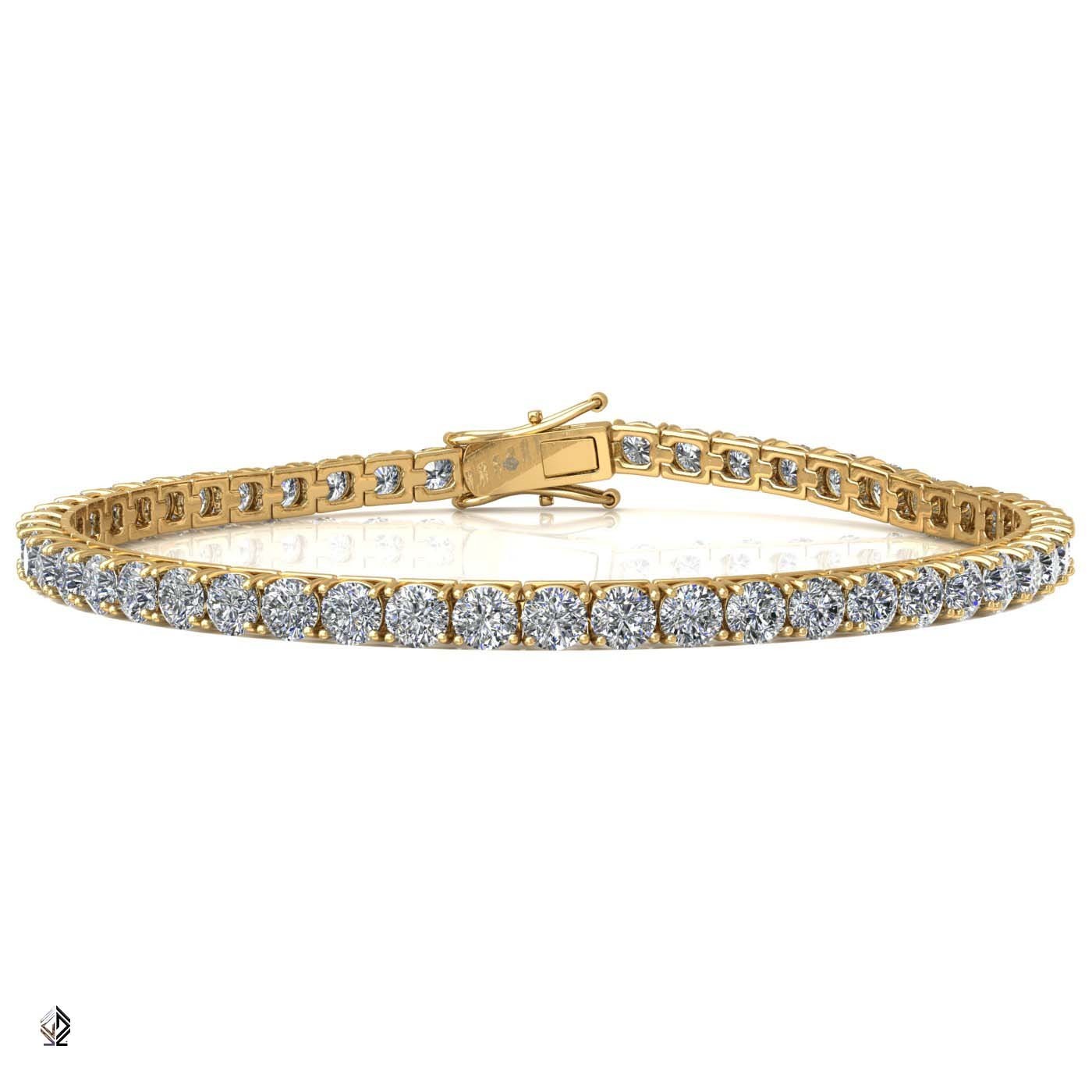 18k yellow gold 3.0mm 4 prong round shape diamond tennis bracelet in square setting