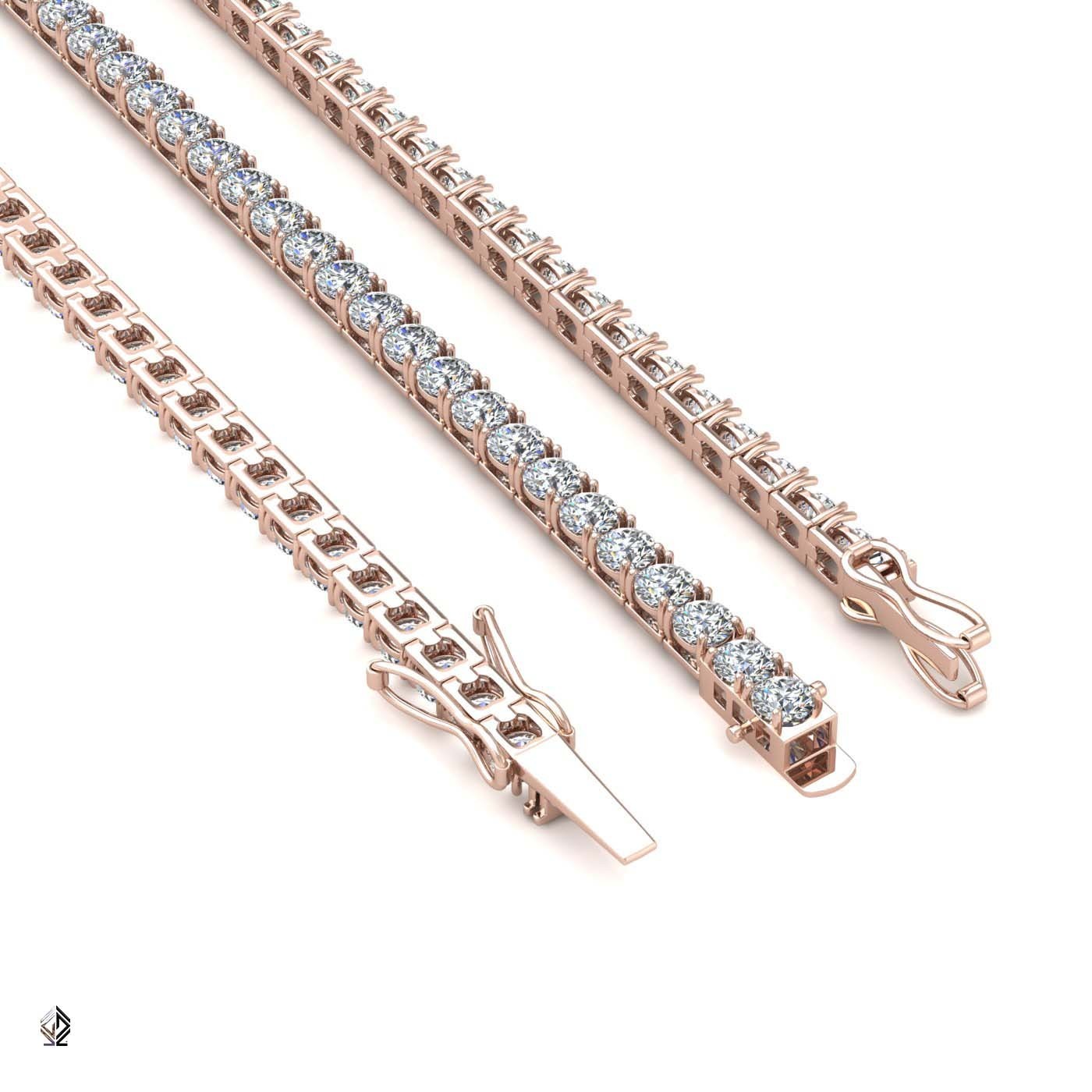 18k rose gold 3.0mm 4 prong round shape diamond tennis bracelet in square setting