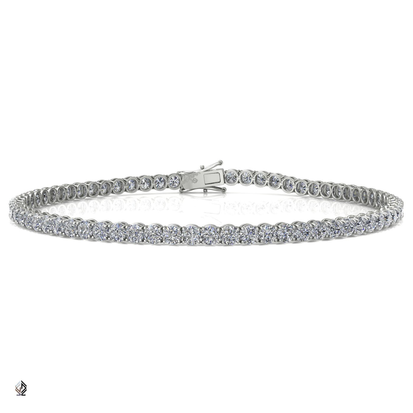 18k white gold 2.0mm 4 prong round shape diamond tennis bracelet in round setting