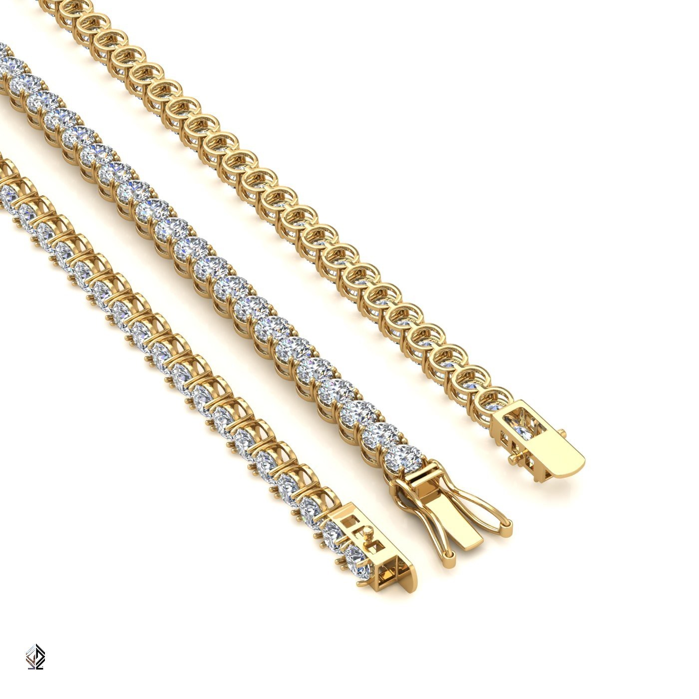 18k yellow gold 2.0mm 4 prong round shape diamond tennis bracelet in round setting