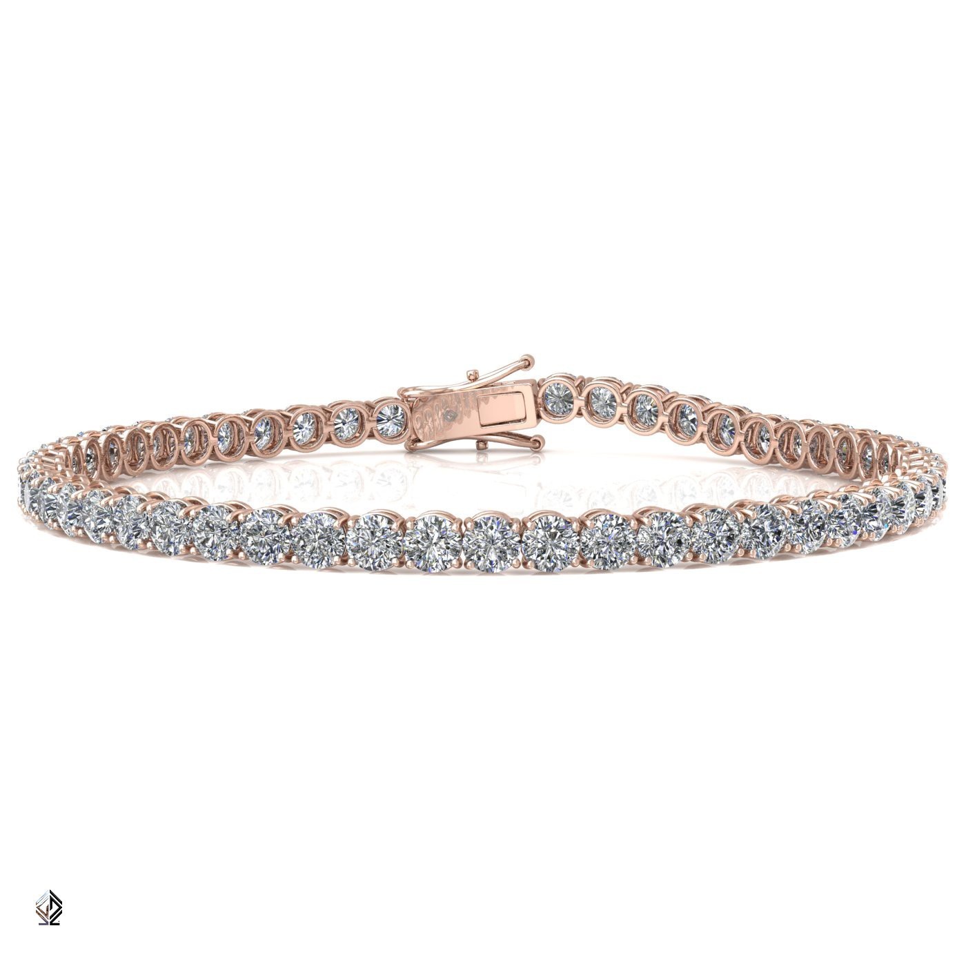 18k rose gold 2.6mm 4 prong round shape diamond tennis bracelet in round setting