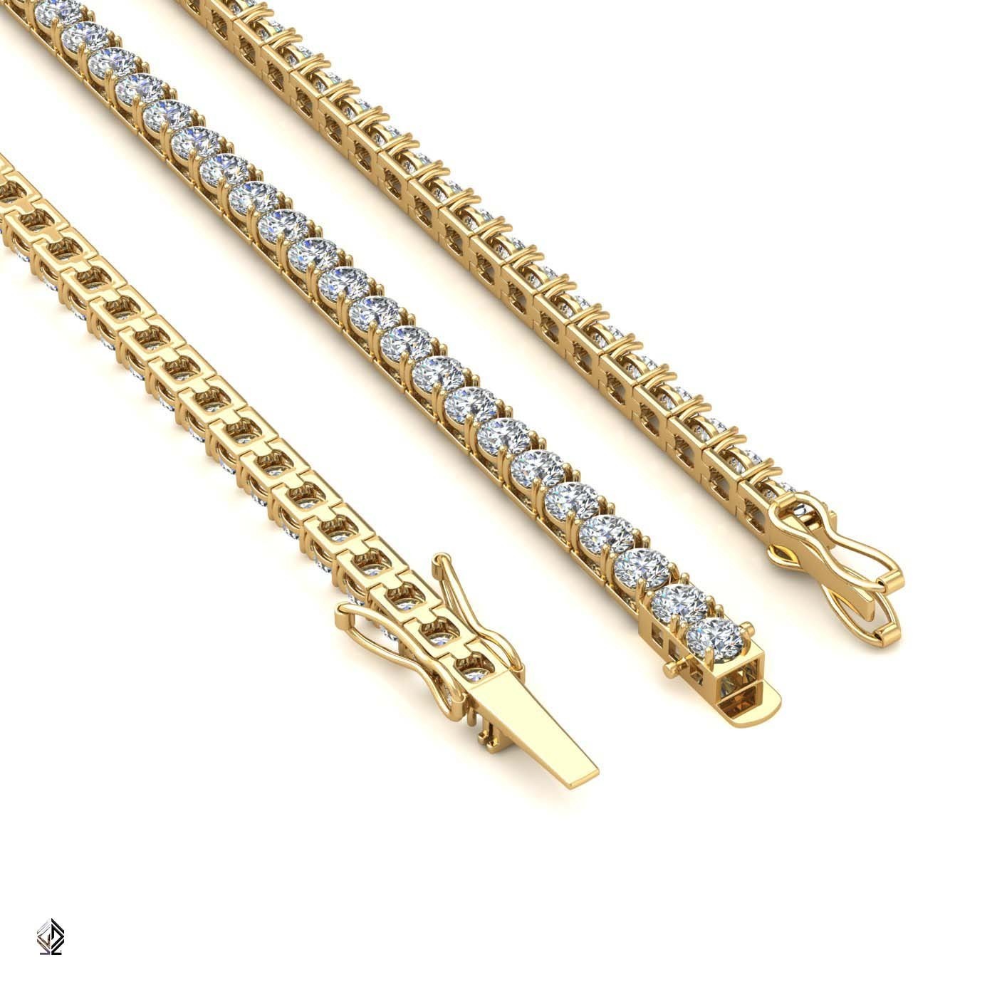 18k yellow gold 2.6mm 4 prong round shape diamond tennis bracelet in square setting