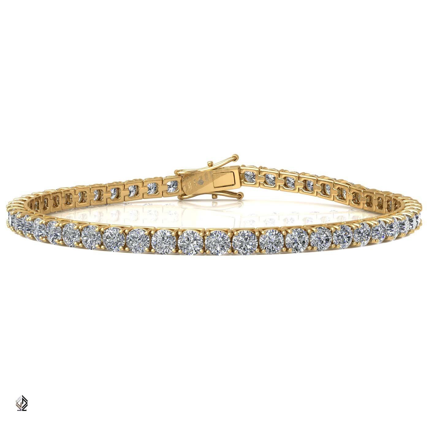 18k yellow gold 2.6mm 4 prong round shape diamond tennis bracelet in square setting